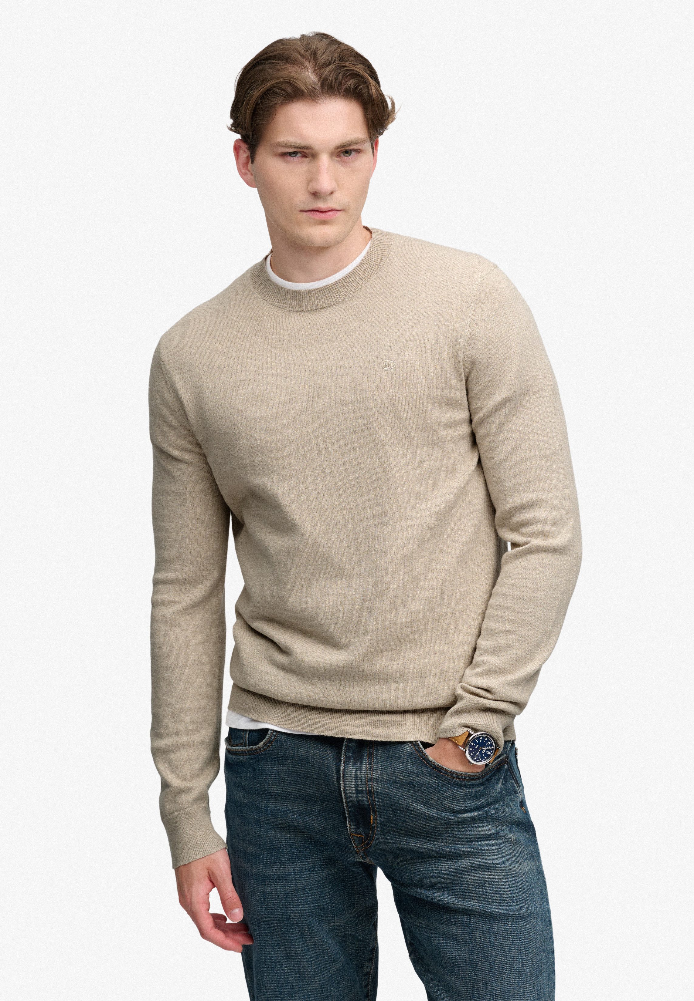 Superdry Rundhalspullover ESSENTIAL LW WOOL BLEND JUMPER Baumwollmischung, slim fit