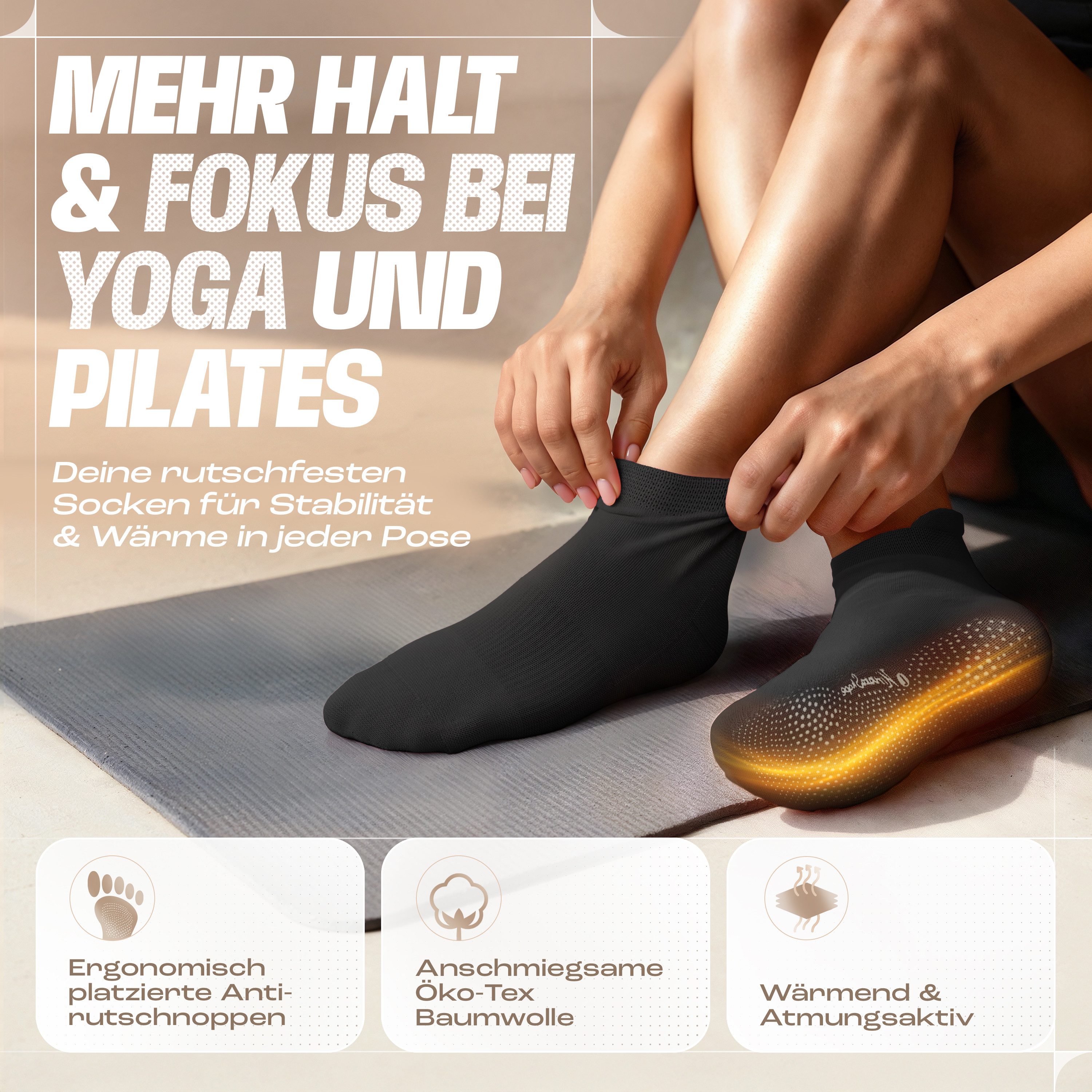 NirvanaShape Sportsocken NirvanaShape Yogasocken Damen 36-44 – Rutschfeste Pilates Socken (3-Paar)