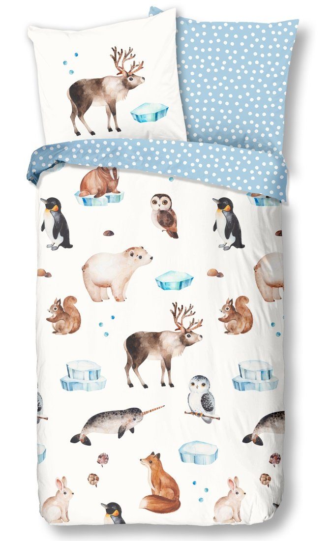 good morning Kinderbettwäsche BIBER Bettwäsche COLD warm & kuschelig weich Flanel, Biber, 2 teilig, Kinderbettwäsche Polar Pinguin Eisbär Elch Eule Winter