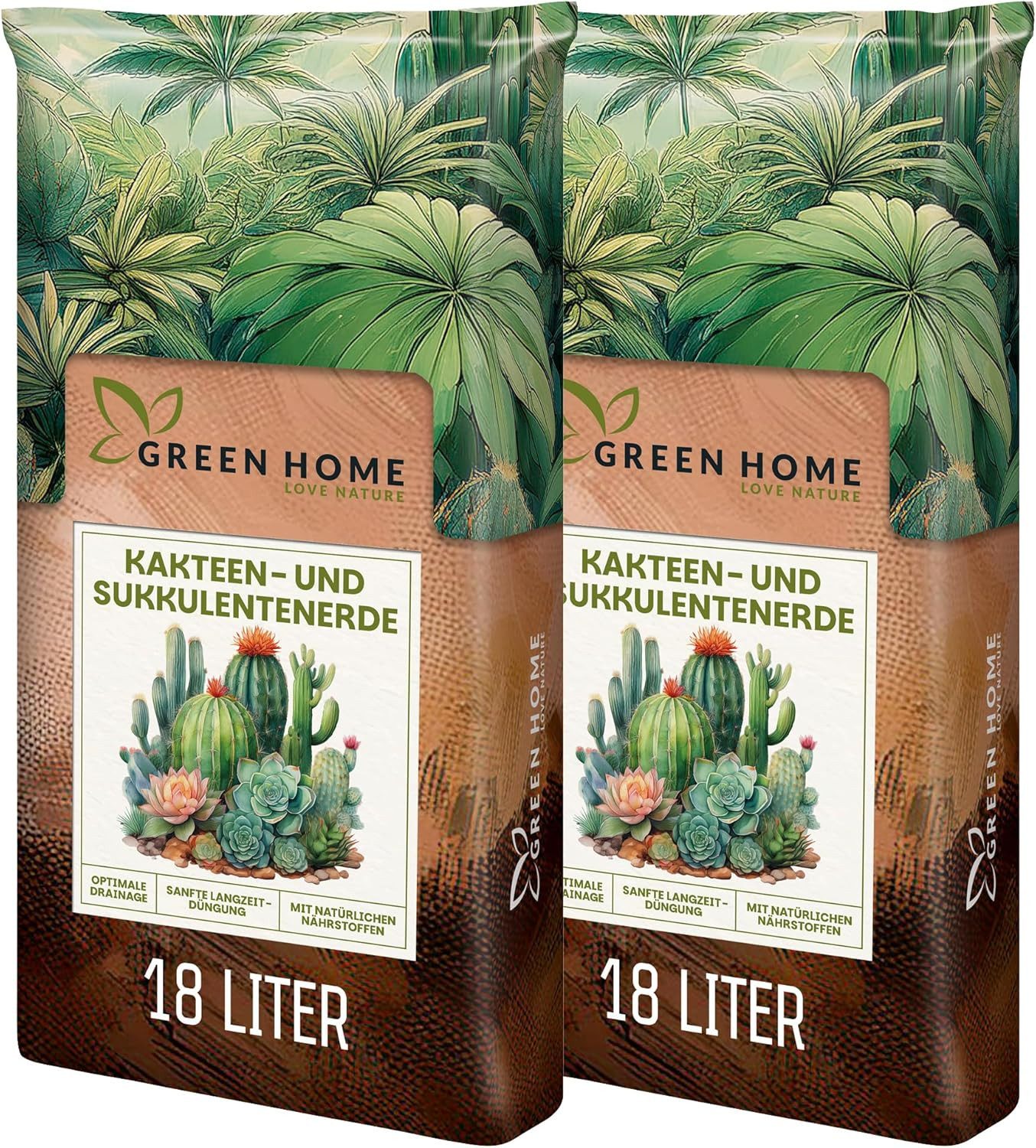 GREEN HOME LOVE NATURE Spezialerde Kakteen & Sukkulenten Erde mit Perlit, langzeitgedüngt, pH 5,8 18 L, 36 L, 72 L, Langzeitdünger, Perlit, Kokosfasern, pH 5,8, gute Drainage
