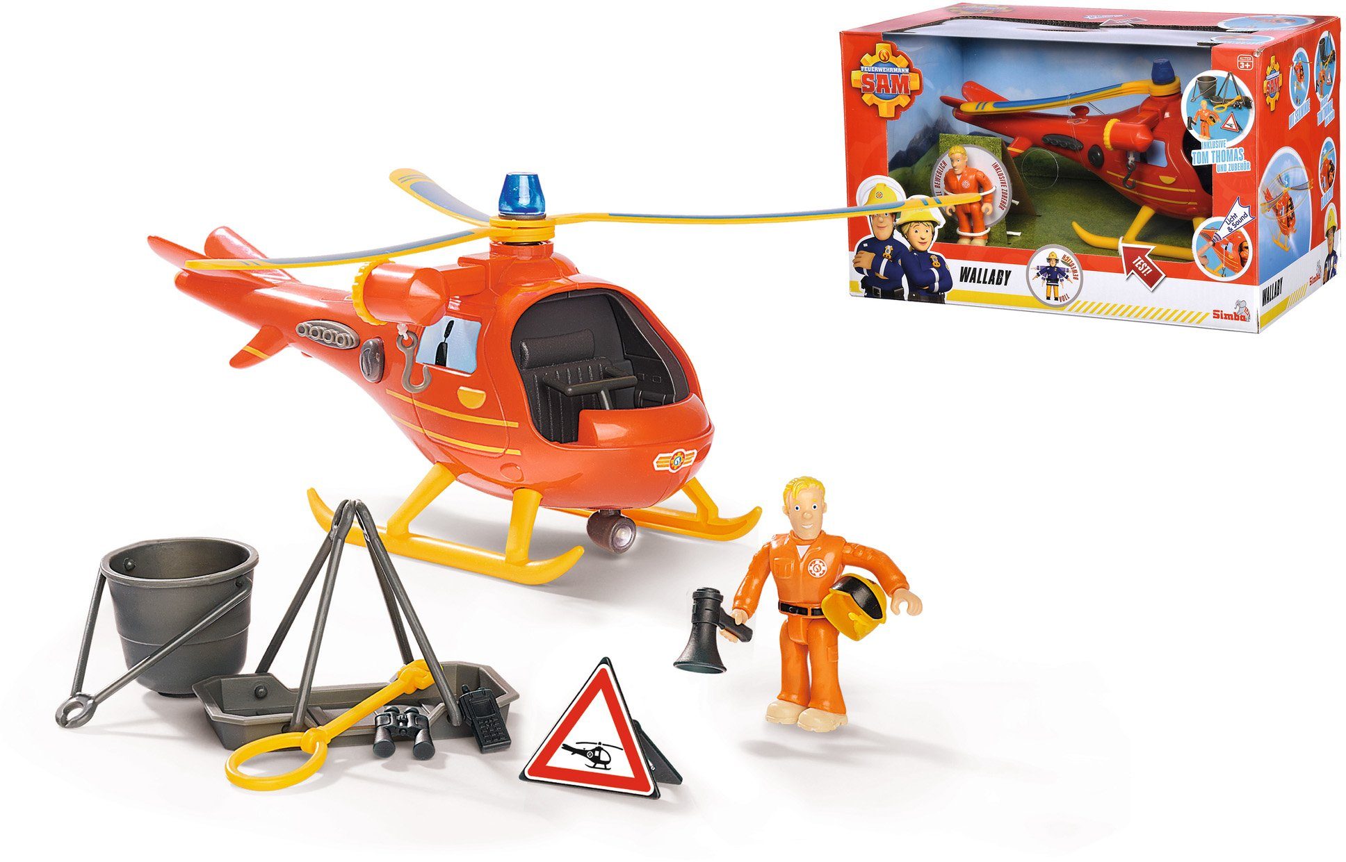 Sound- mit SIMBA Spielzeug-Hubschrauber Sam, Wallaby, Feuerwehrmann Lichteffekten und