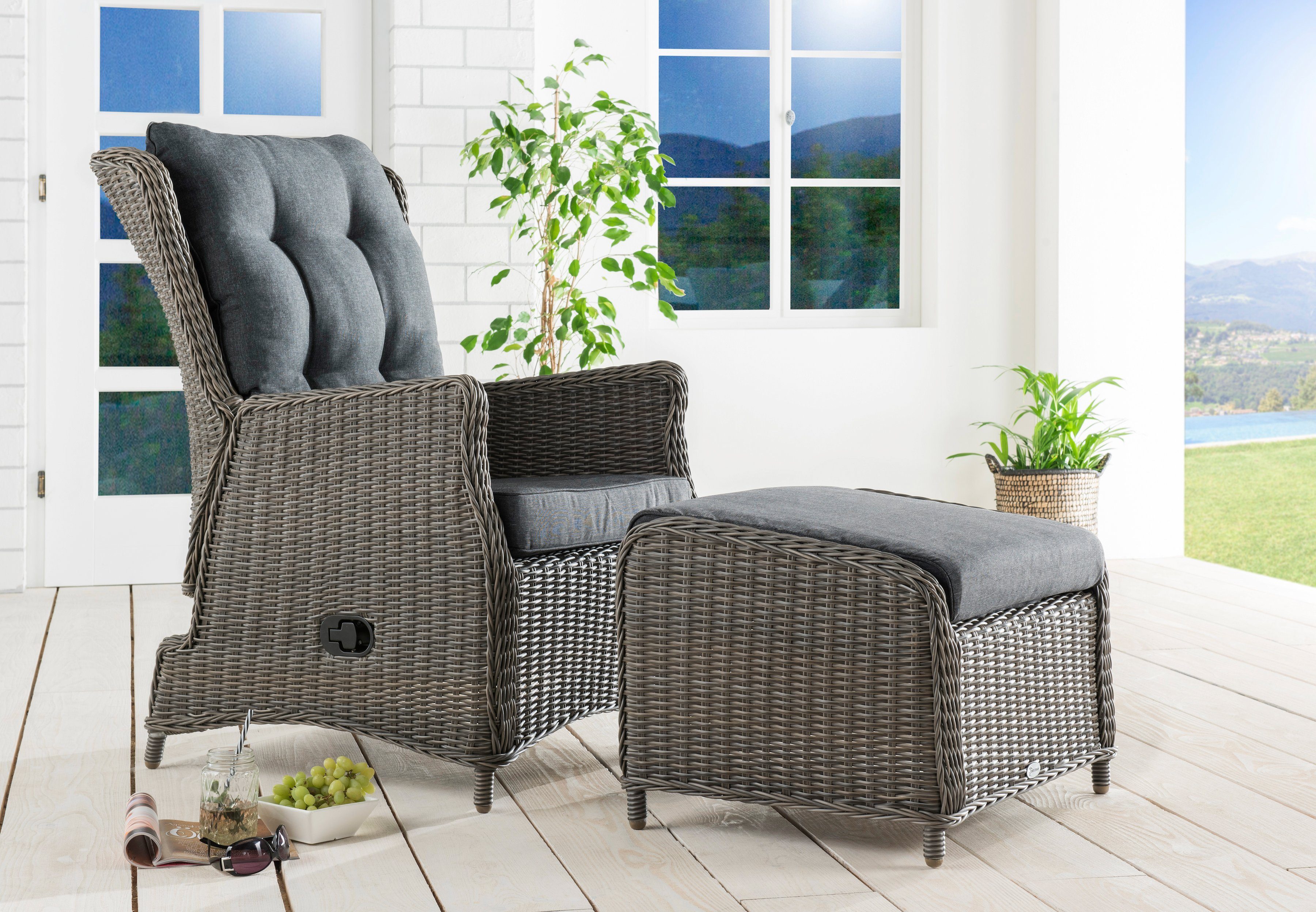 Destiny Gartenlounge-Set CASA RELAX CASA, (4-tlg., 1x Sessel, 1x Fußhocker, inkl. Auflagen), Aluminium, Polyrattan