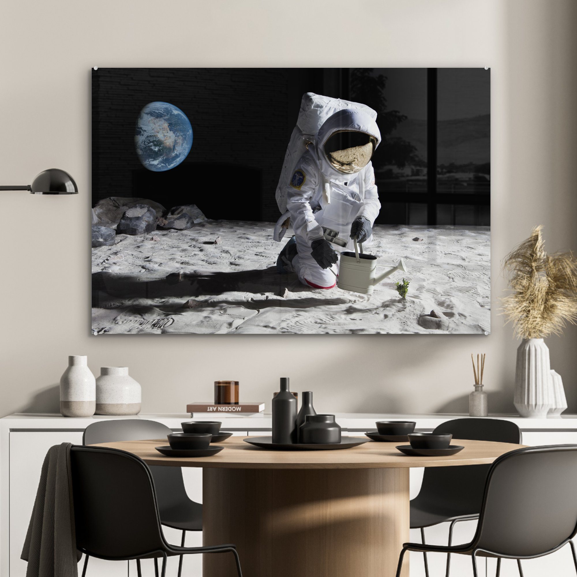 St), MuchoWow Acrylglasbild - Wohnzimmer Astronaut Schlafzimmer Acrylglasbilder - Erde, (1 & Mond