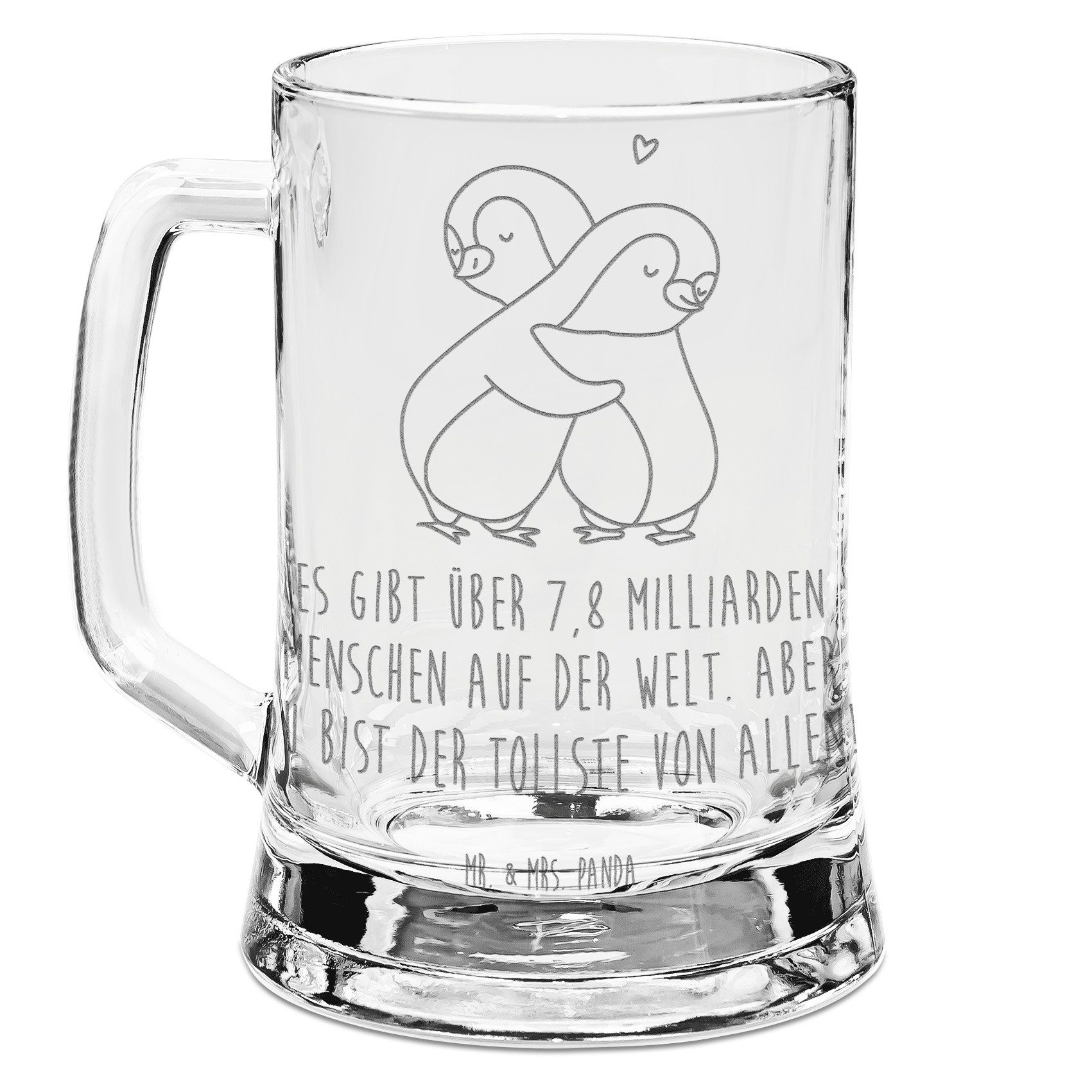 Mr. & Mrs. Panda Bierkrug Pinguine Kuscheln, Bierkrug Glas, Transparent, Glas, Humpen, Mit Grav, Premium Glas, ChatGPT: Gravierbarer Bierkrug Bierkrug graviert Glas Bierkrug