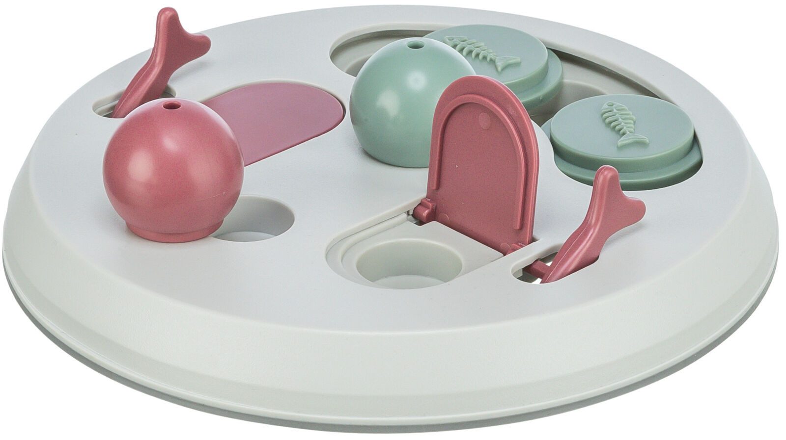 TRIXIE Tier-Intelligenzspielzeug Flip Board Katzenspiel - hellgrau/salbei/altrosa - ø 23 cm, Kunststoff