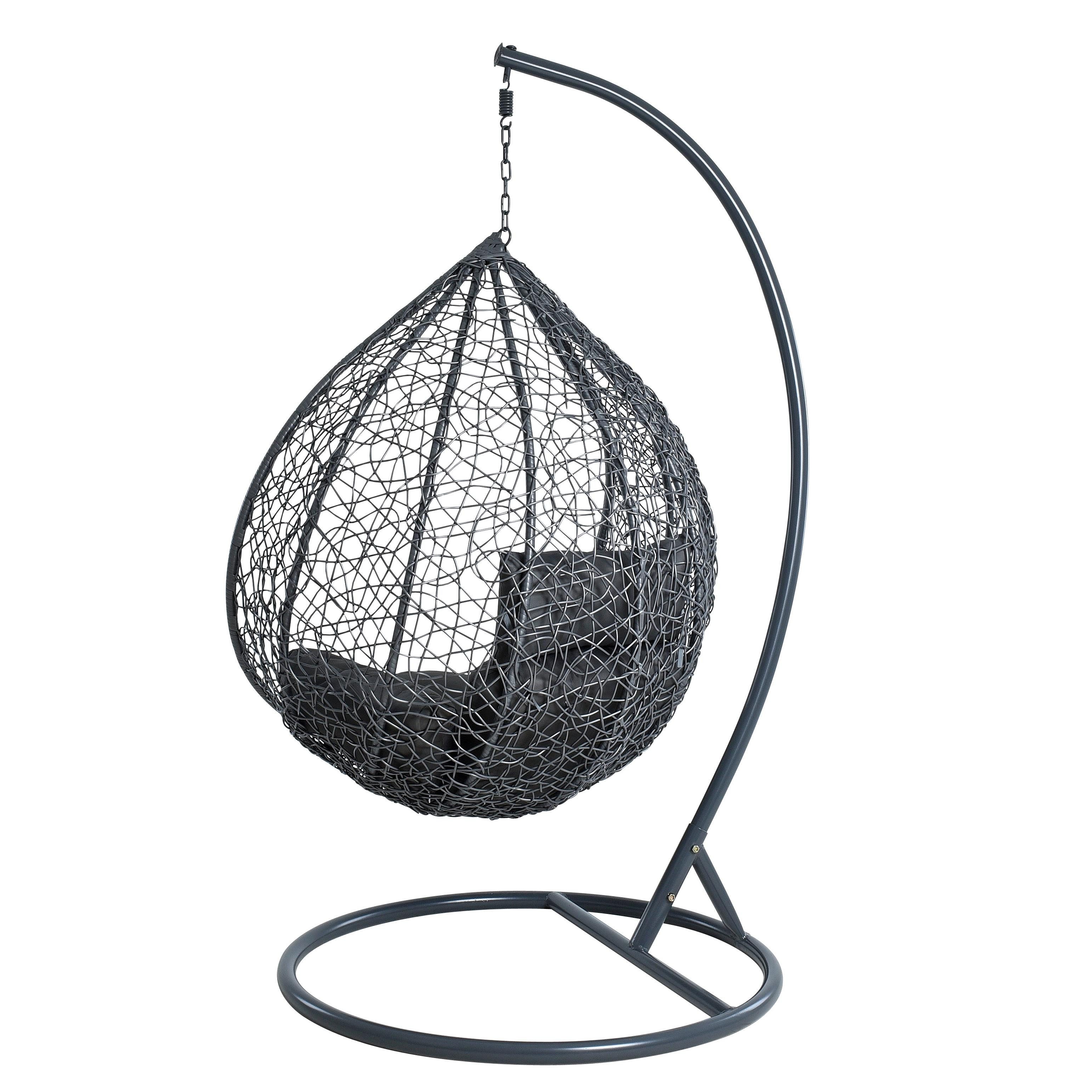 ESTEXO Hängesessel Polyrattan Hängekorb mit Gestell Rattan Hängestuhl Sessel Anthrazit