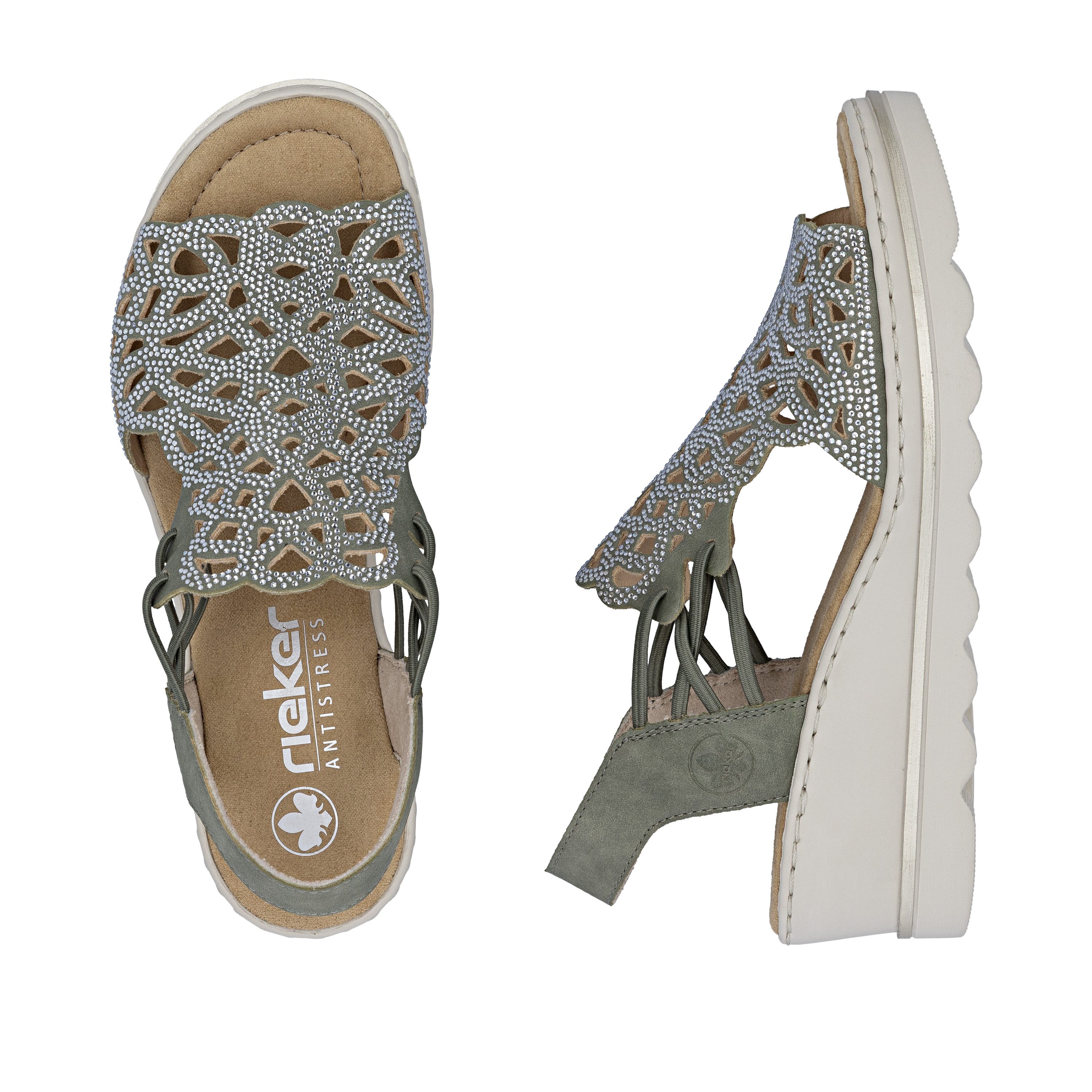 Rieker Keilsandalette Sommerschuh, Plateausandale, Schlupfschuh mit Schmucksteinchen