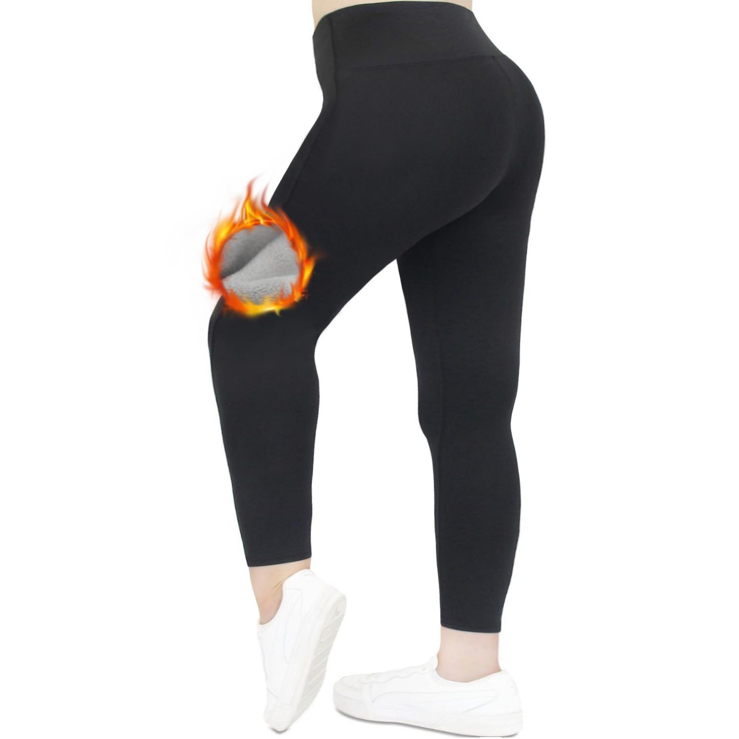 Frentree Thermoleggings Übergößen Damen mit Fleece Gefütterte Thermo Leggins Plus Size für Winter High Waist Strumpfhose Kuschelig Warm Elastisch Sport Schwarz ohne Taschen