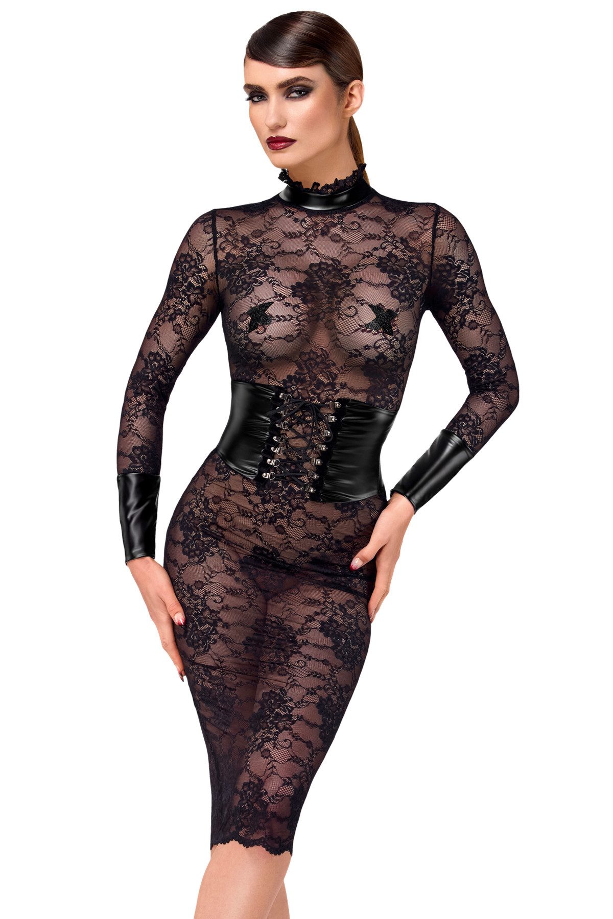 Noir Handmade Midikleid halblanges Kleid in schwarz - S