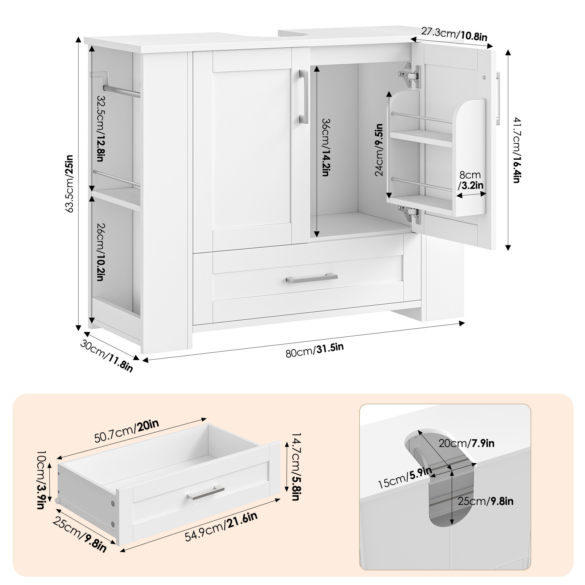 Homfa Waschbeckenunterschrank Unterschrank Badezimmerschrank 1 Schublade, 2 günstig online kaufen