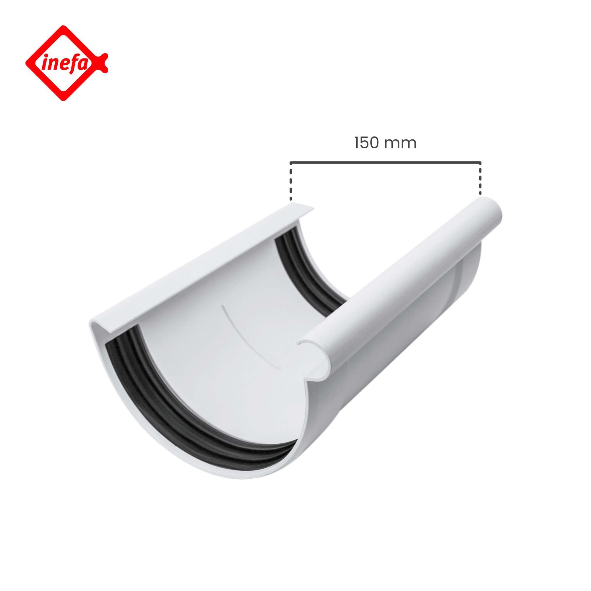 INEFA Dachrinne Rinnenverbinder halbrund, NW 150, Dachrinnenverbinder aus PVC-U Kunststoff, einfache Montage
