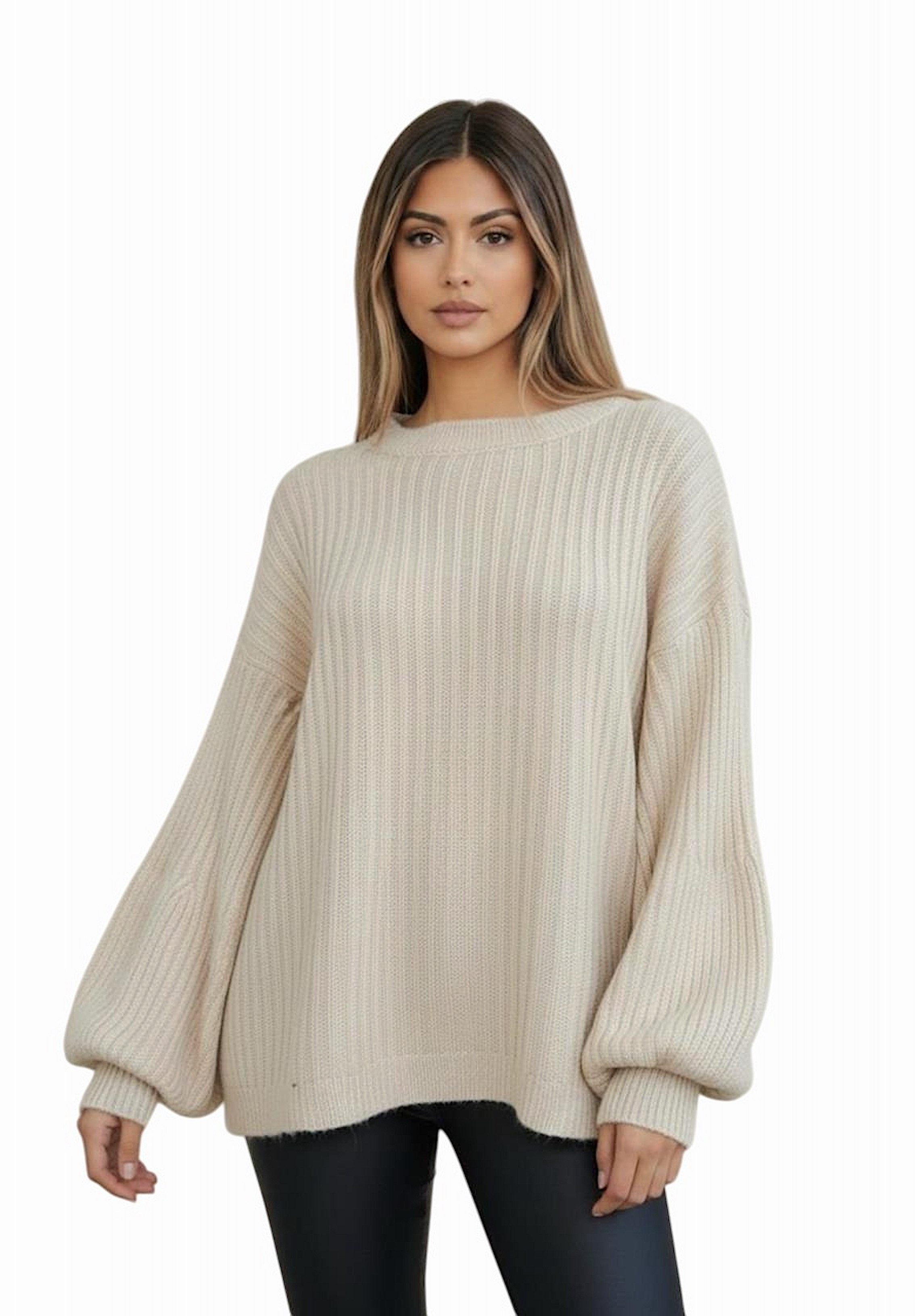 Worldclassca Длинные WORLDCLASSCA Damen Oversize Strickpulllover Lang Ballonärmel Pulli Neue Kollektion - Stilvolle und gemütliche Strickmode für Damen