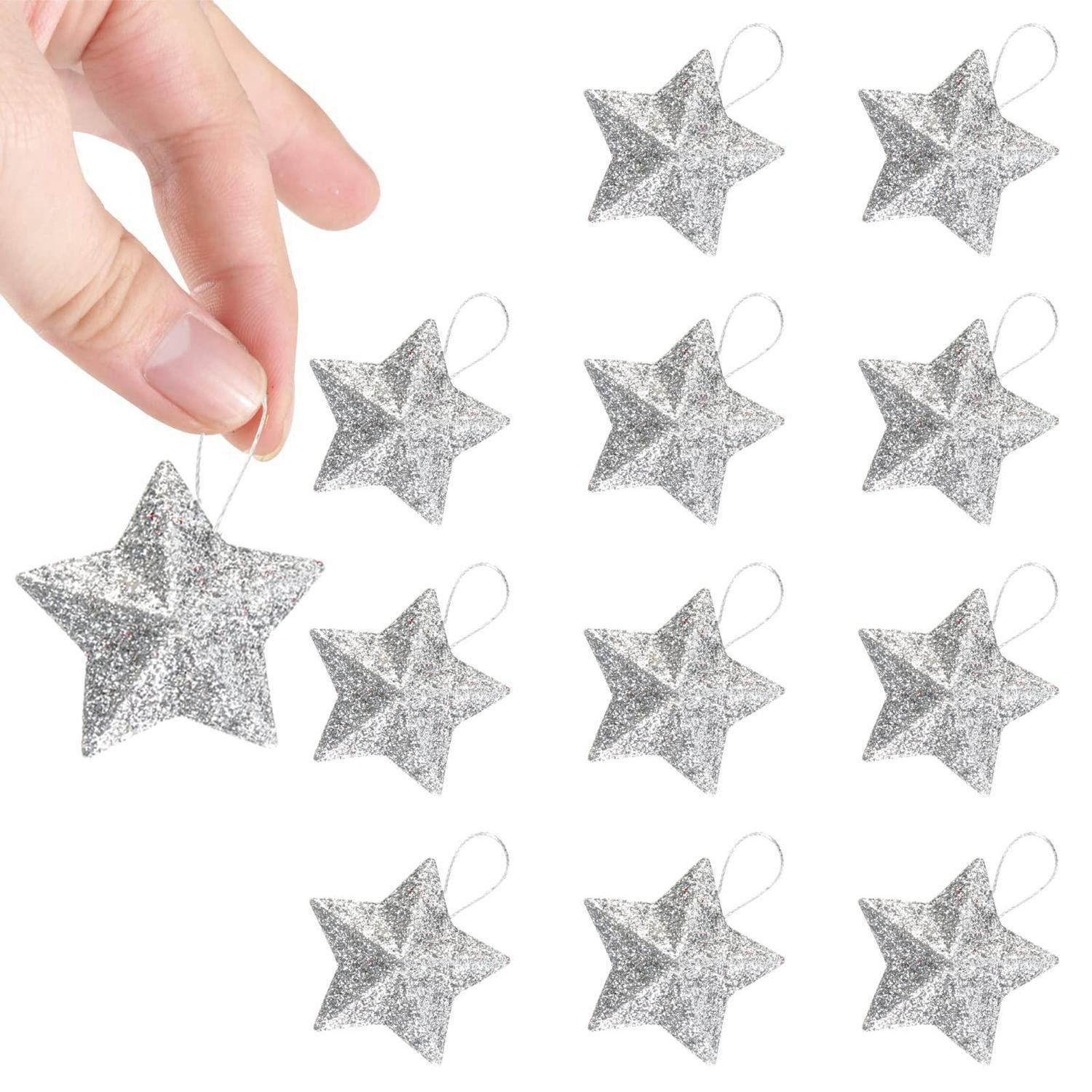 LuxusKollektion Christbaumschmuck Weihnachtsdeko Sterne Silber 12er Set