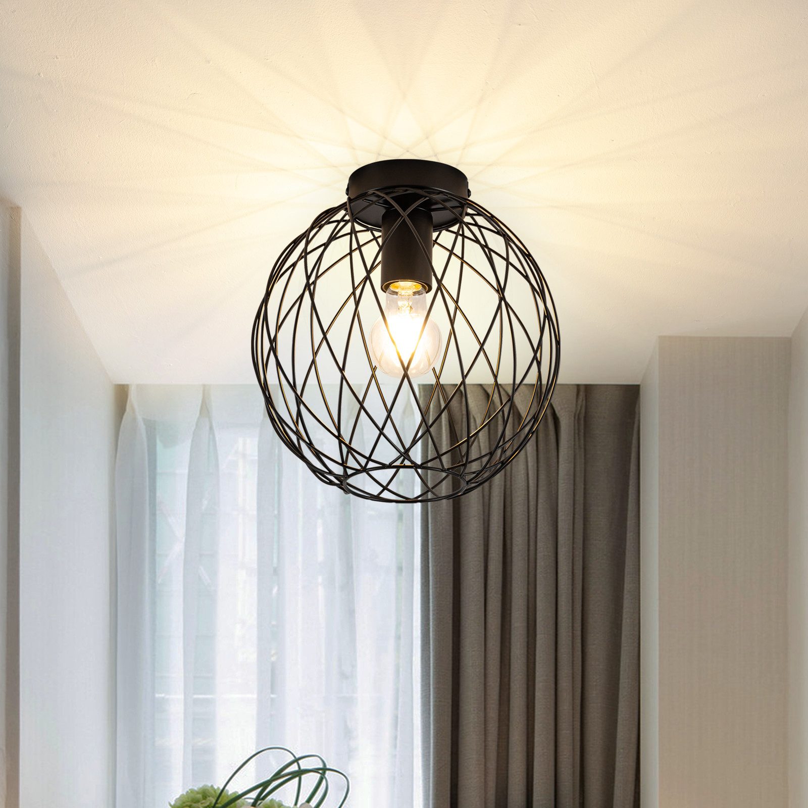 Nettlife Deckenleuchte 1 Flammig Deckenlampe Vintage Flurlampe Schwarz, LED günstig online kaufen