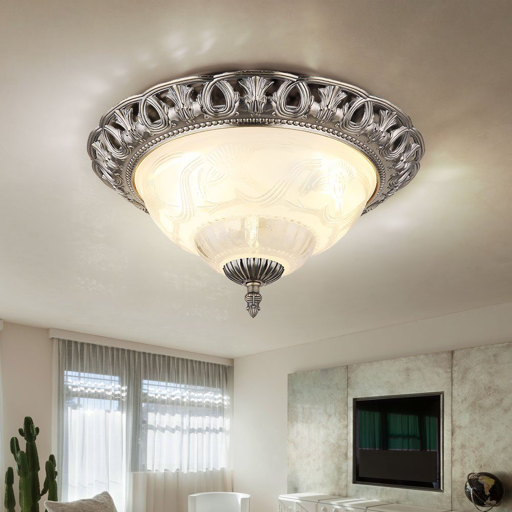 Wohnzimmerleuchte Deckenleuchte, Globo weiß Perlmutt Warmweiß, Deckenlampe Leuchtmittel inklusive, Antik Glasschirm Farbwechsel, LED
