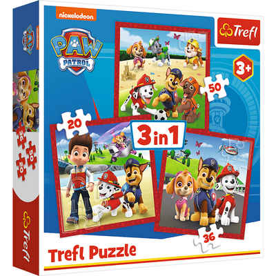 Trefl Puzzle 34867 Paw Patrol fröhliche Hunde 3in1 Puzzle, Puzzleteile, Made in Europe