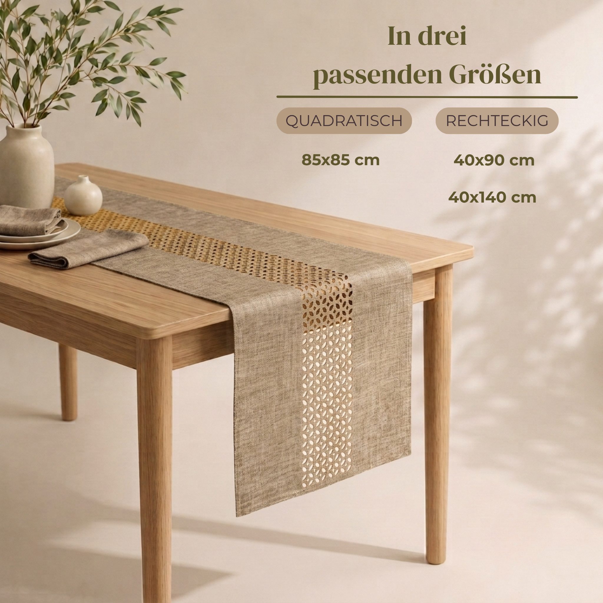 matches21 HOME & HOBBY Tischdecke Tischläufer Durchbrochene Ornamente hellbraun 40x140 cm (1-tlg)
