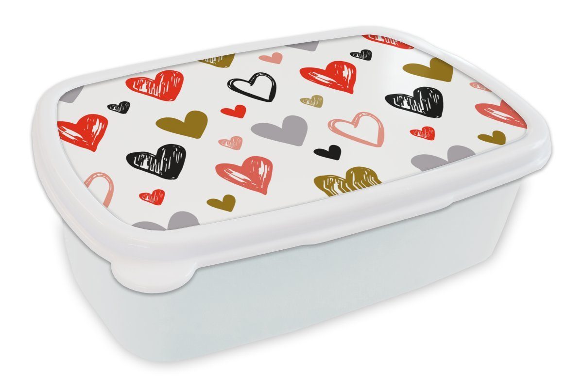 MuchoWow Lunchbox Herz - Skizze - Valentinstag, Kunststoff, (2-tlg), Brotbox für Kinder und Erwachsene, Brotdose, für Jungs und Mädchen weiß