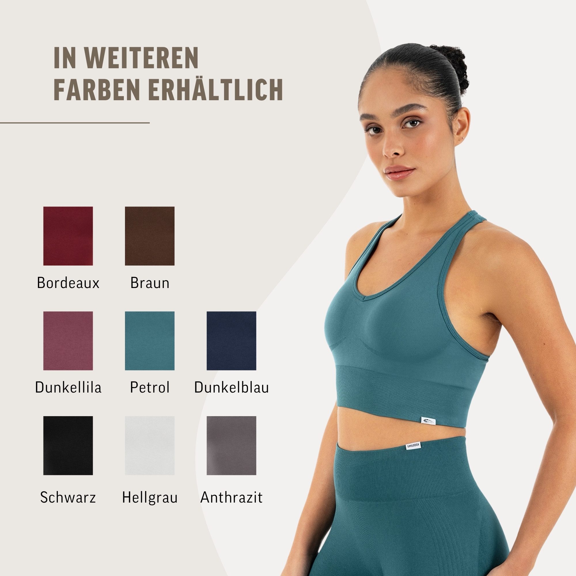 Smilodox Sport-BH Vonda, Sport Top Damen, Gym-BH für Workouts,Training & Yoga V-Ausschnitt, Seamless, Shaped Fit, Support-Bund, elastisch – Bild 4 von 5
