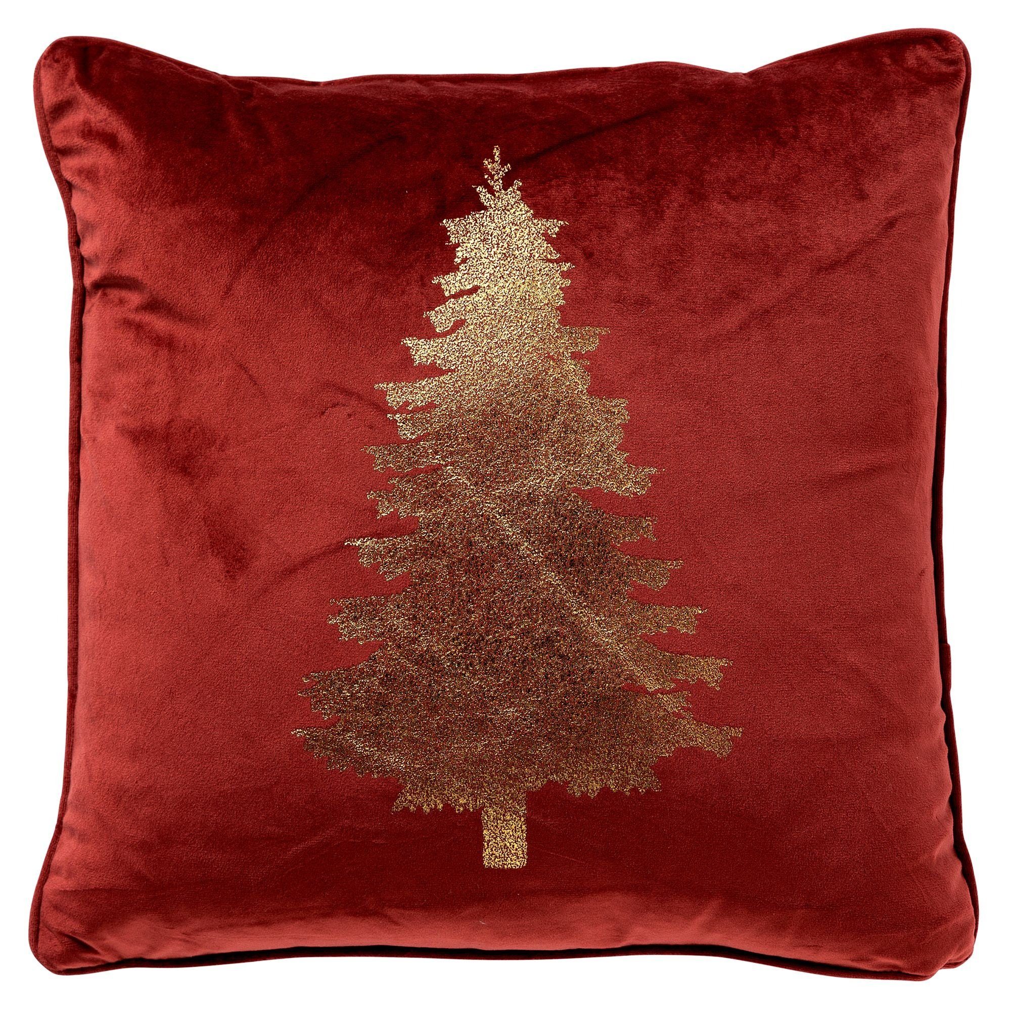 Dutch Decor Zierkissen Kissen Rot Gold Weihnachten Tannenbaum Samt 45 x 45 cm, Weihnachten
