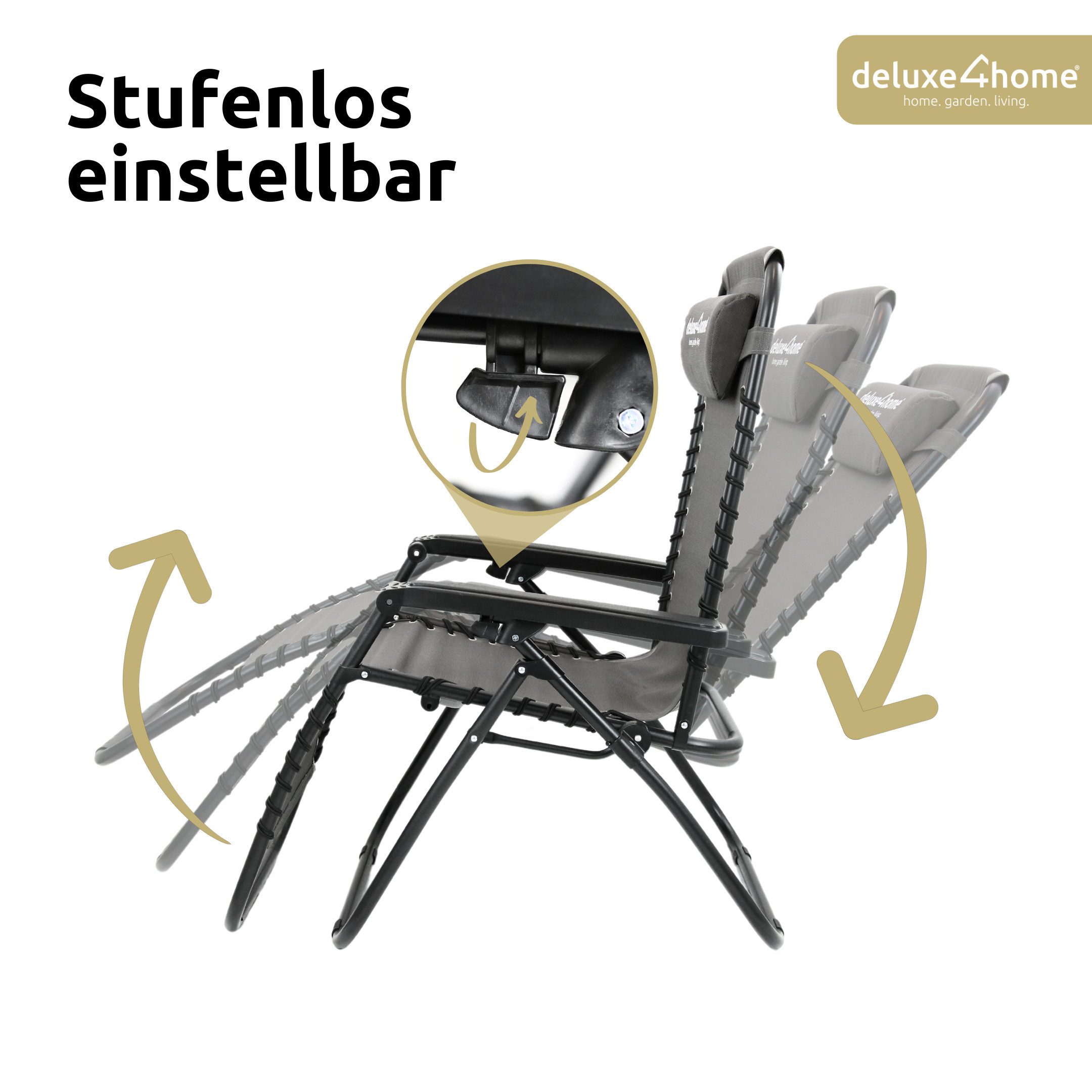 deluxe4home Gartenliege Liegestuhl Set mit Klapptisch I Gartenstuhl Klappbar I Liege Anthrazit, 3-teilig, Flexibles Gewebe – Bild 4 von 5