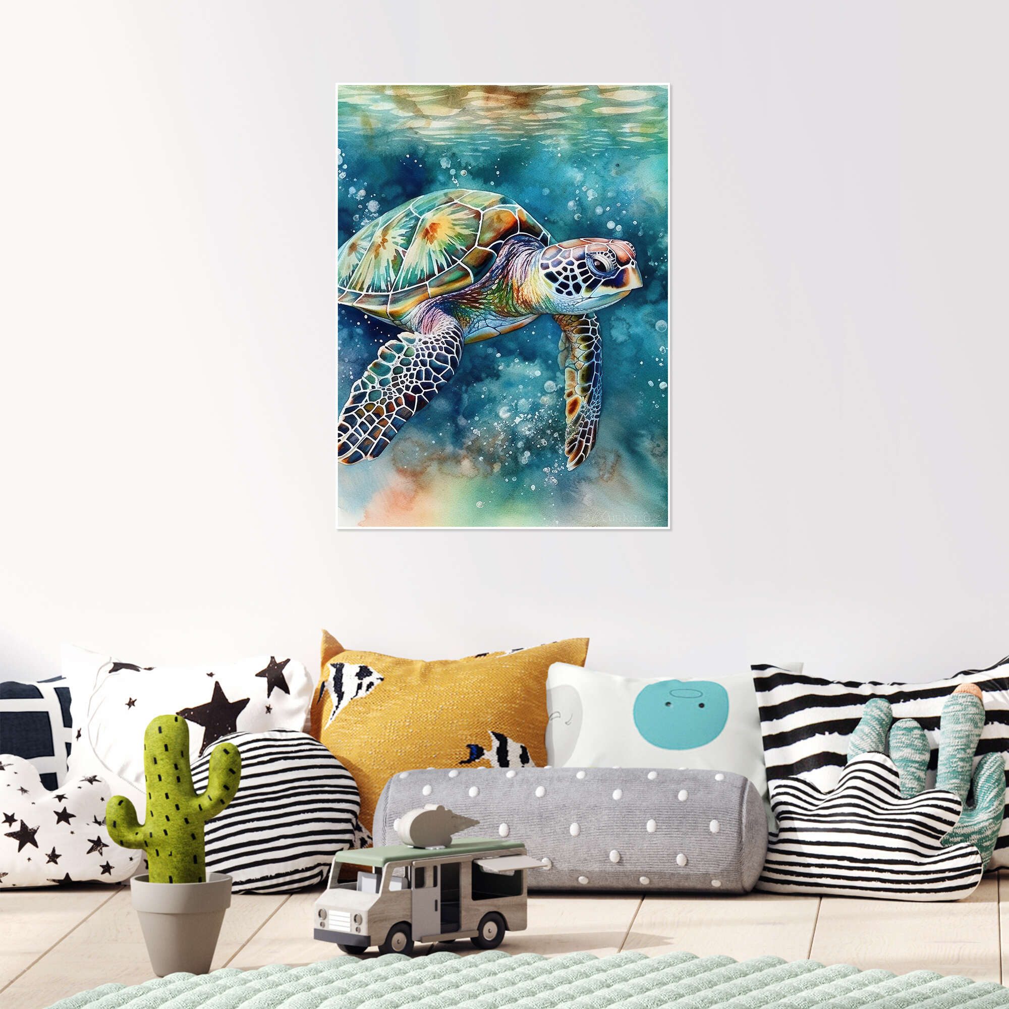 Posterlounge Wandbild Schwimmende Schildkröte, Ryley Gray, erhältlich als Poster, Leinwandbild, Wandsticker oder Acrylglasbild