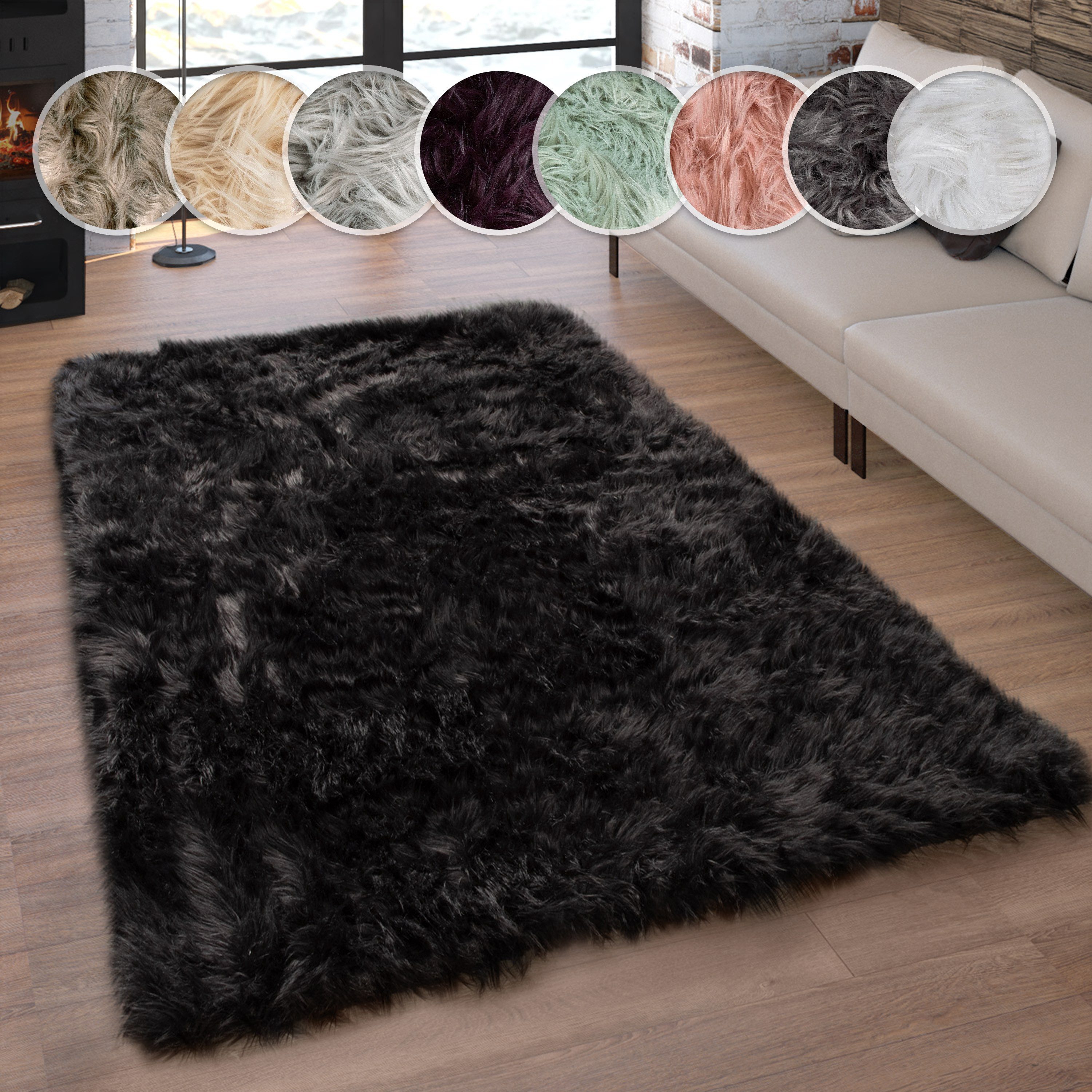 Paco Home Fellteppich Playa 960, rechteckig, Höhe: 64 mm, Kunstfell, Flokati-Optik, Hochflor, weich und flauschig, Uni-Farben