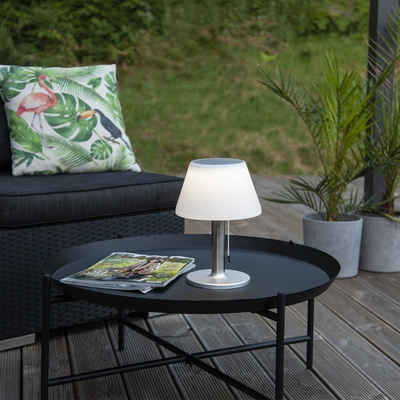 MARELIDA LED Außen-Tischleuchte LED Solar Tischleuchte H: 28cm 3 Helligkeitsstufen für Terrasse Balkon, LED Classic, warmweiß (2100K bis 3000K)
