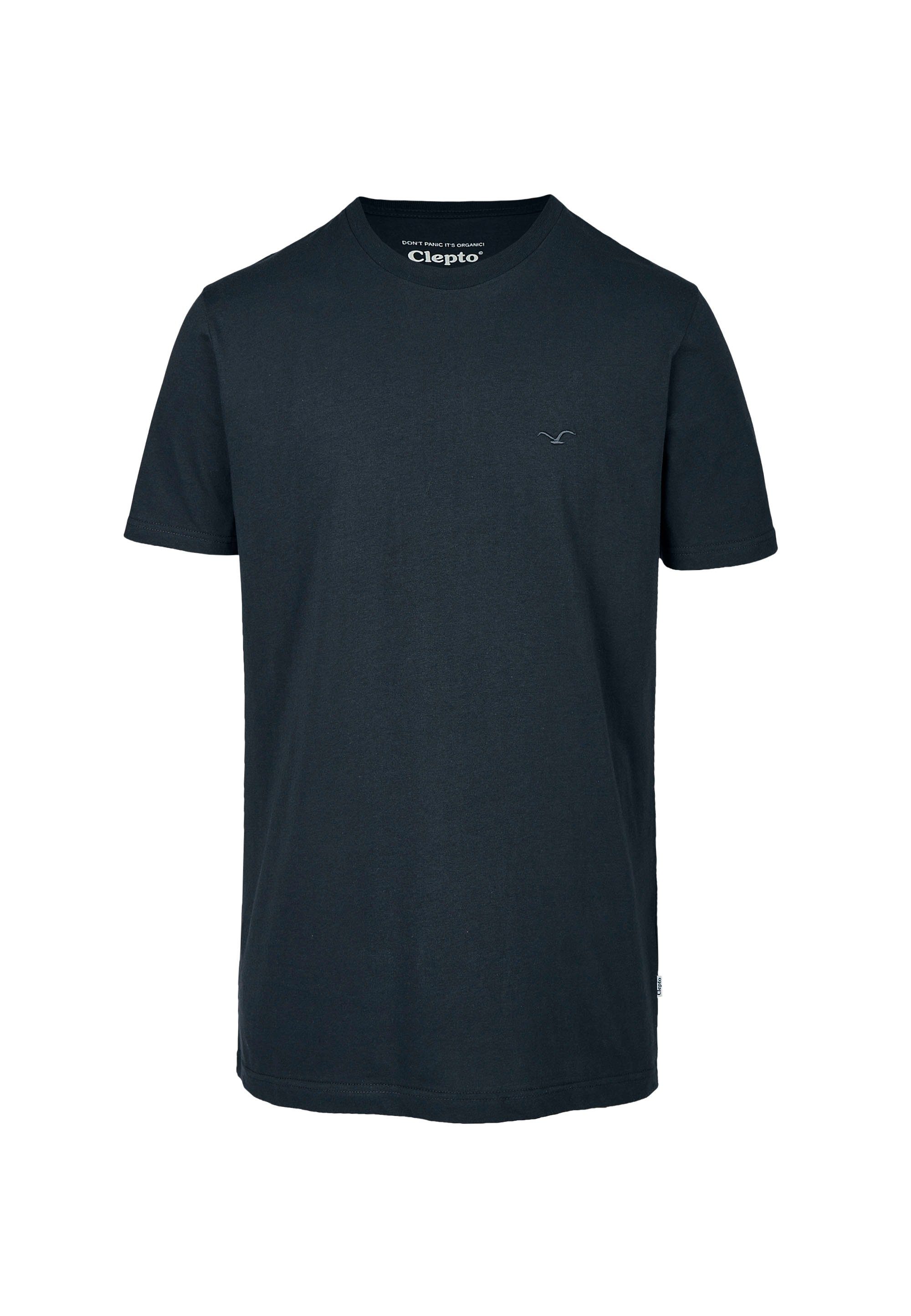 Logo-Stickerei Cleptomanicx mit grau-blau (1-tlg) Ligull kleiner Regular T-Shirt