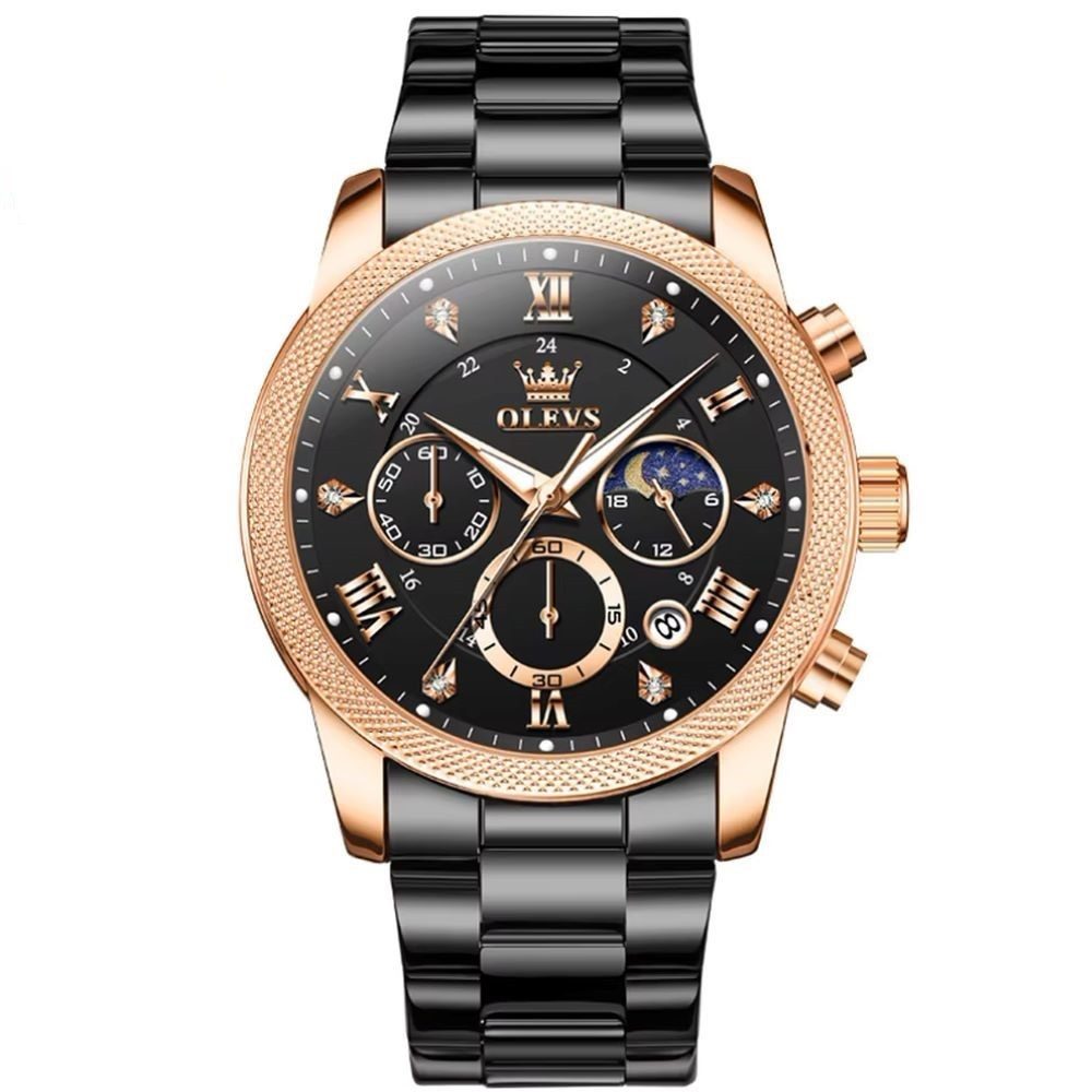 Quarzuhr OLEVS 3660 Herren-Quarzuhr Chrono Metall Zifferblatt Schwarz 3660