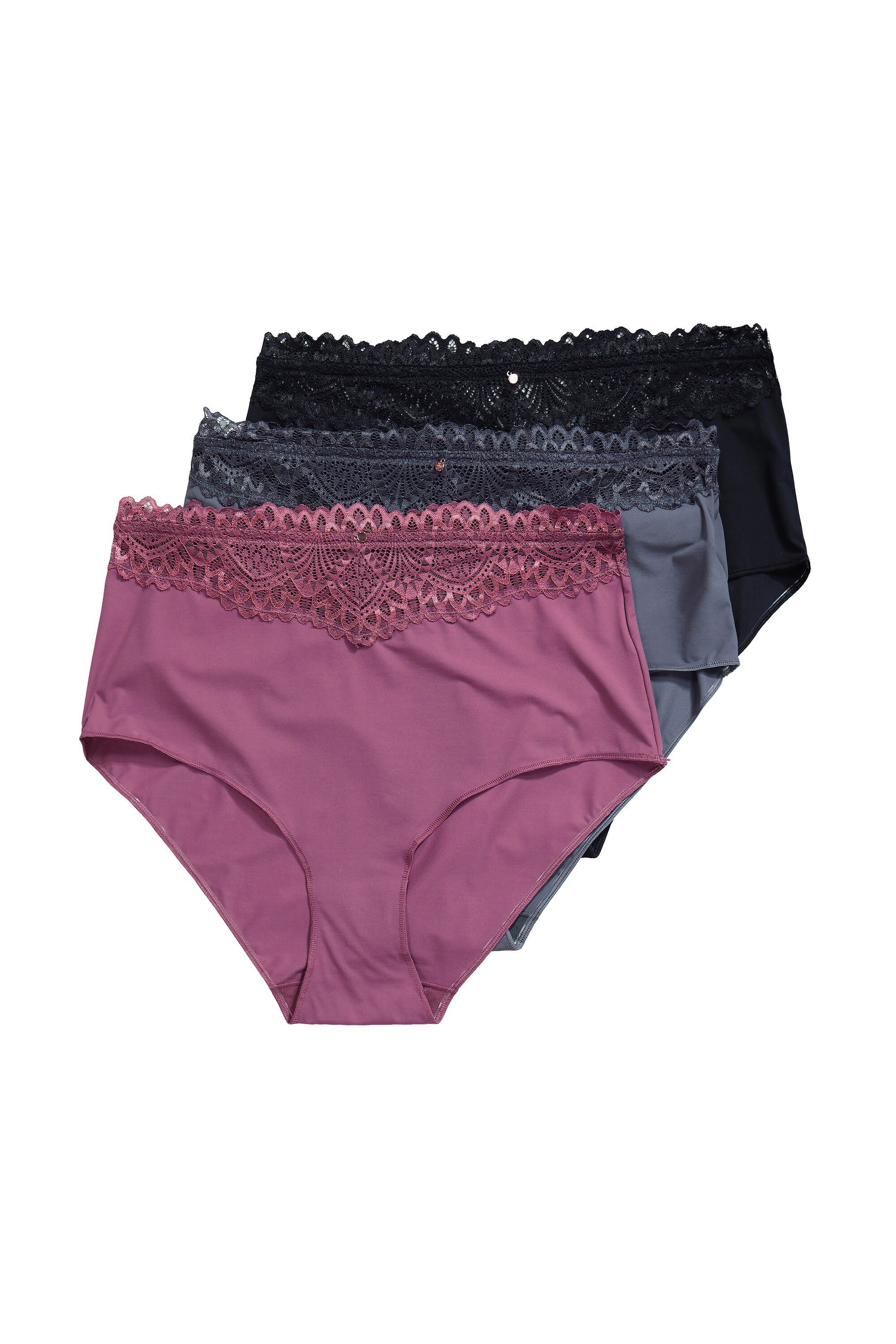 Ulla Popken Slip TruYou Maxislips 3er-Pack Spitzen-Bündchen