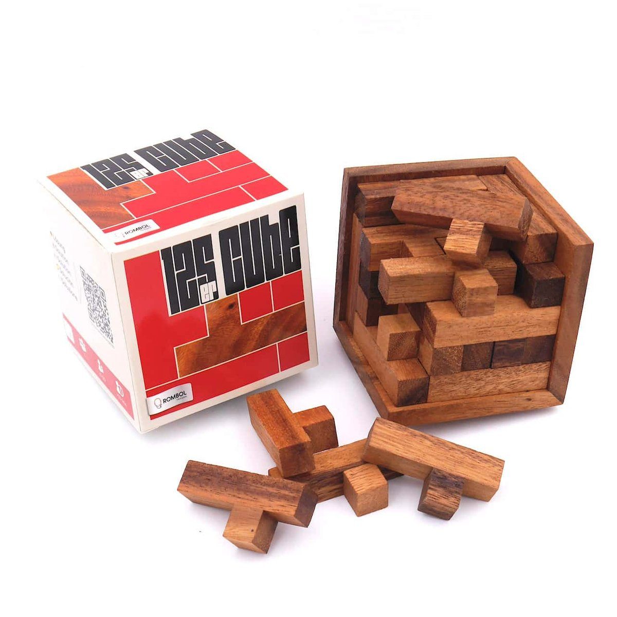 ROMBOL Denkspiele Spiel 125er-Cube - herausforderndes Denkspiel aus edlem Holz für Knobel-Fans, 3D-Puzzle, Holzspiel