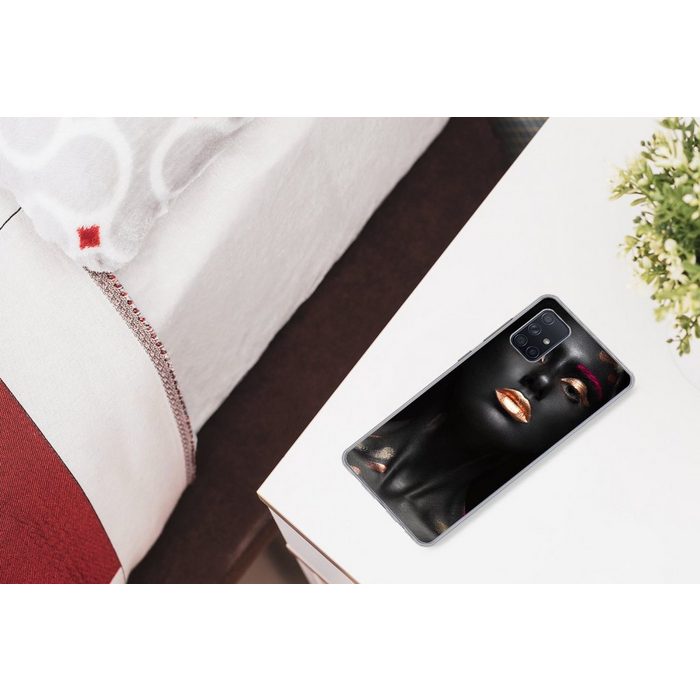 MuchoWow Handyhülle Frau - Rosa - Kupfer - Schwarz Phone Case Handyhülle Samsung Galaxy A71 Silikon Schutzhülle