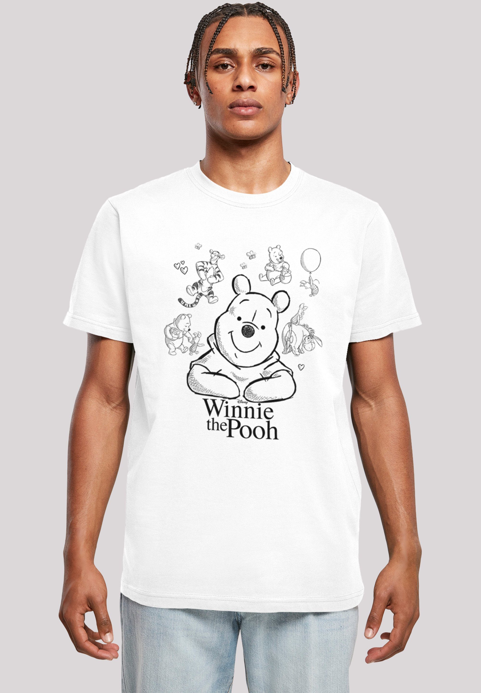 F4NT4STIC T-Shirt Winnie Puuh Der Bär Collage Sketch Print weiß