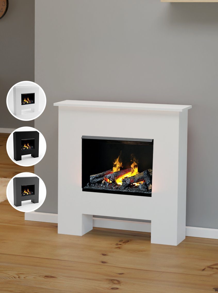 GLOW FIRE Elektrokamin weiß / Grau Poseidon Wasserdampf Kamin mit Heizung, elektrischer Kamin