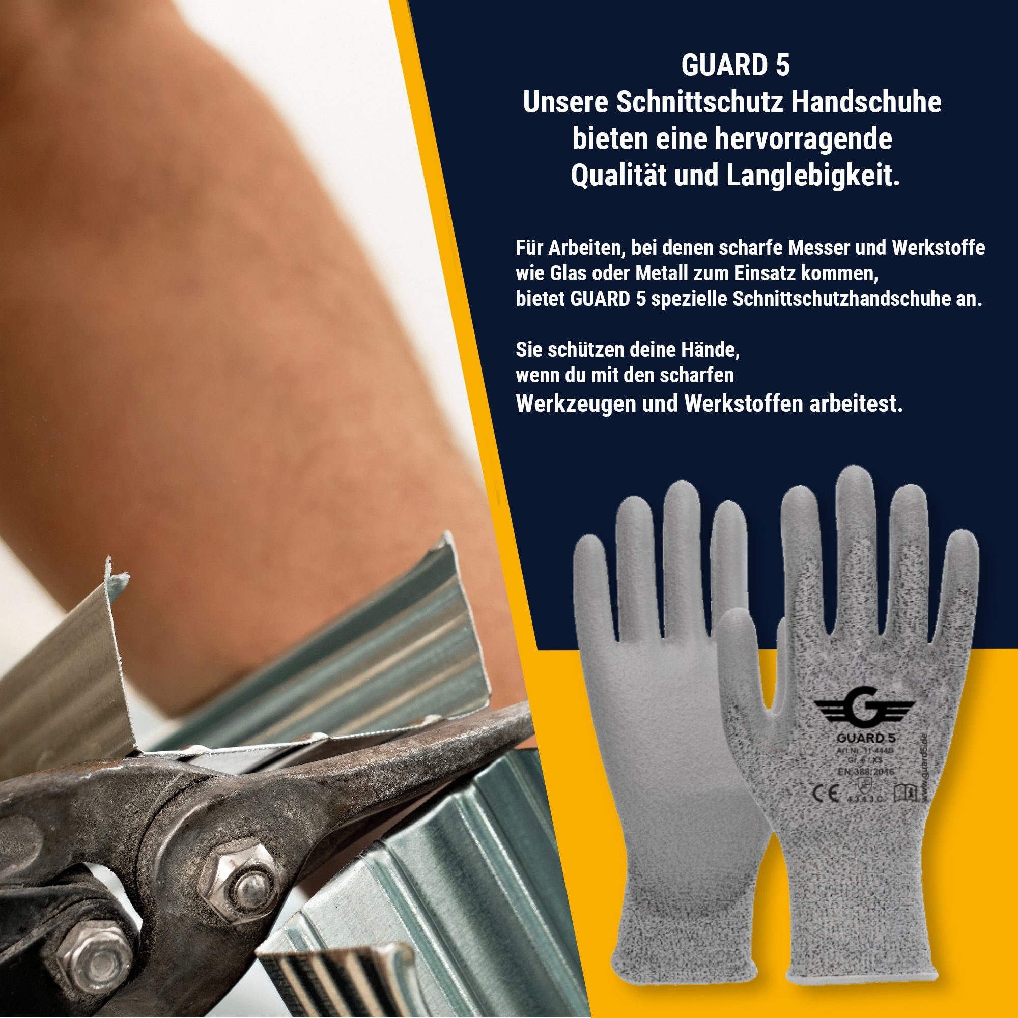 GUARD 5 Arbeitshandschuhe Schnittschutz - Schnittfeste Garten-Handschuhe Level 3 - (Art.11444G) (1-St) Sicherer Griff durch PU-Beschichtung in den Handinnenflächen