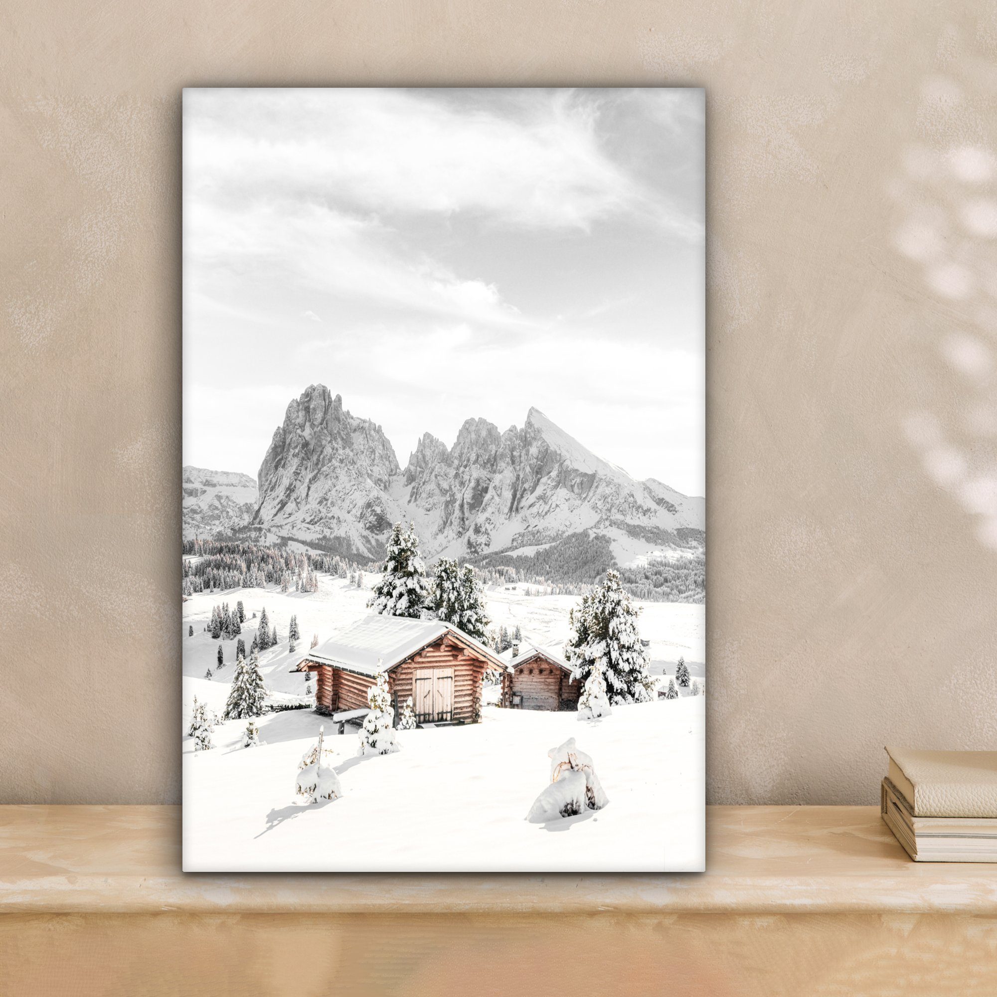 Leinwandbild Winter Landschaft Gemälde, Berge inkl. OneMillionCanvasses® bespannt St), - fertig Zackenaufhänger, cm (1 Schnee, - - 20x30 Leinwandbild