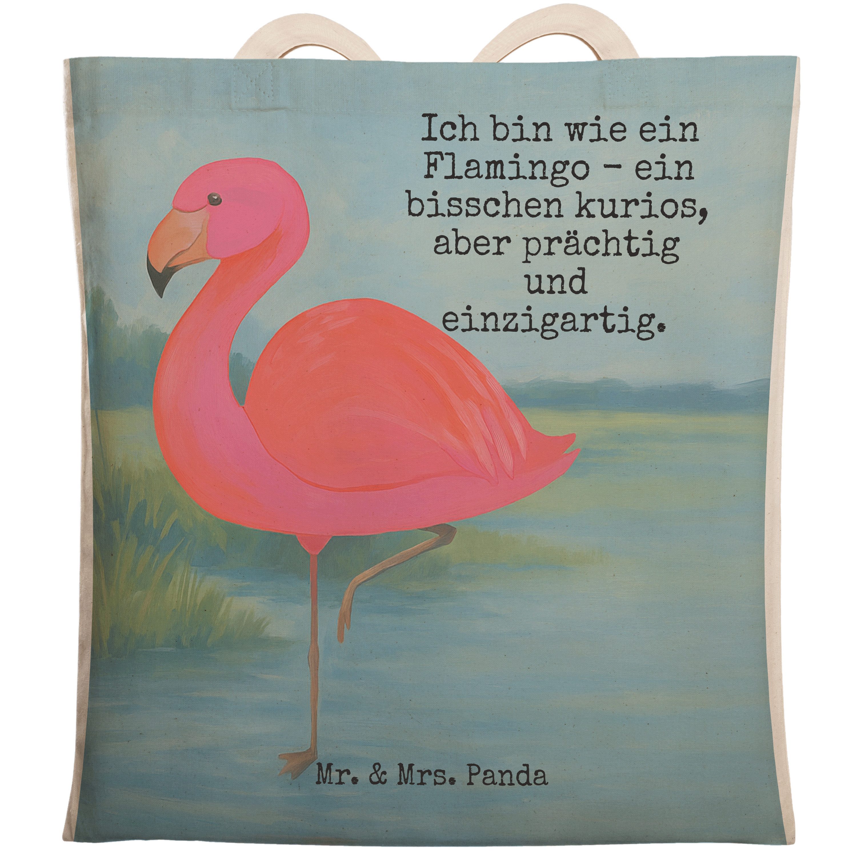 Mr. & Mrs. Panda Tragetasche Flamingo Classic Design, Tote Bag, Weiß, Ich, Tasche, Bag, Prächtig, (Packung), mehrzwecktasche Flamingo shopping bag