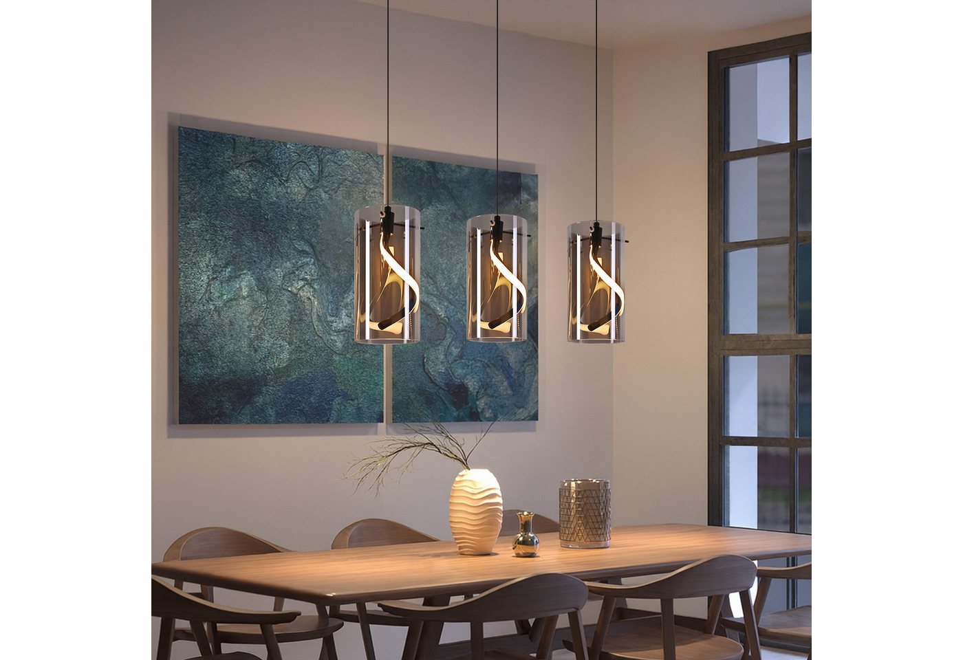 ZMH LED Pendelleuchte Esstisch Hängelampe Modern 3000K Hängeleuchte Glas 1/3 Flammig, LED fest integriert, Warmweiß, 8W Schwarz Pendellampe für Wohnzimmer Esszimmer Küche