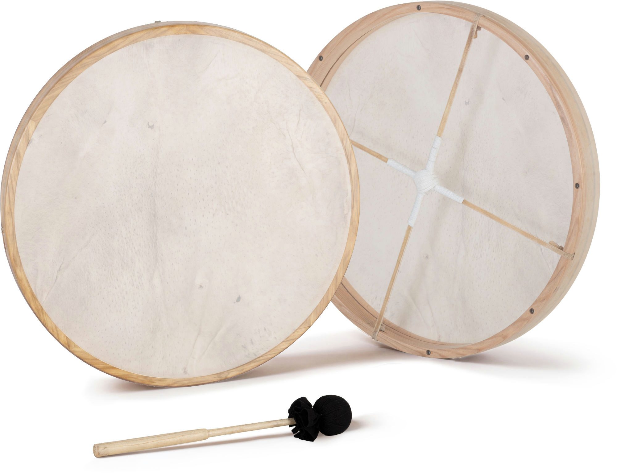 Classic Cantabile Handtrommel FD-20 Ethnic Frame Drum stimmbar 20 Zoll mit Naturfell,ink. Schlägel, Stimmbare Rahmentrommel mit Naturfell und Eschenrahmen