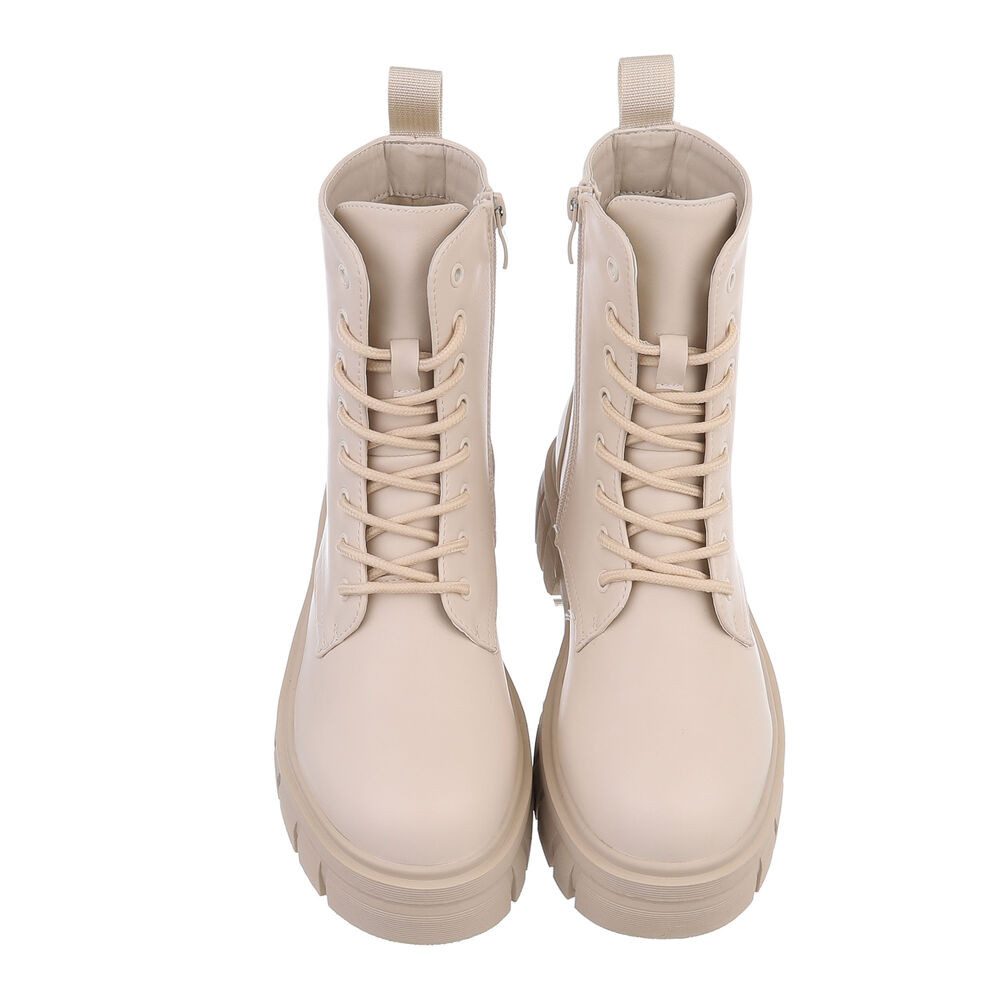 Ital-Design Damen Schnürschuhe Freizeit Schnürstiefelette (87124729) Blockabsatz Plateaustiefeletten in Beige – Bild 4 von 4