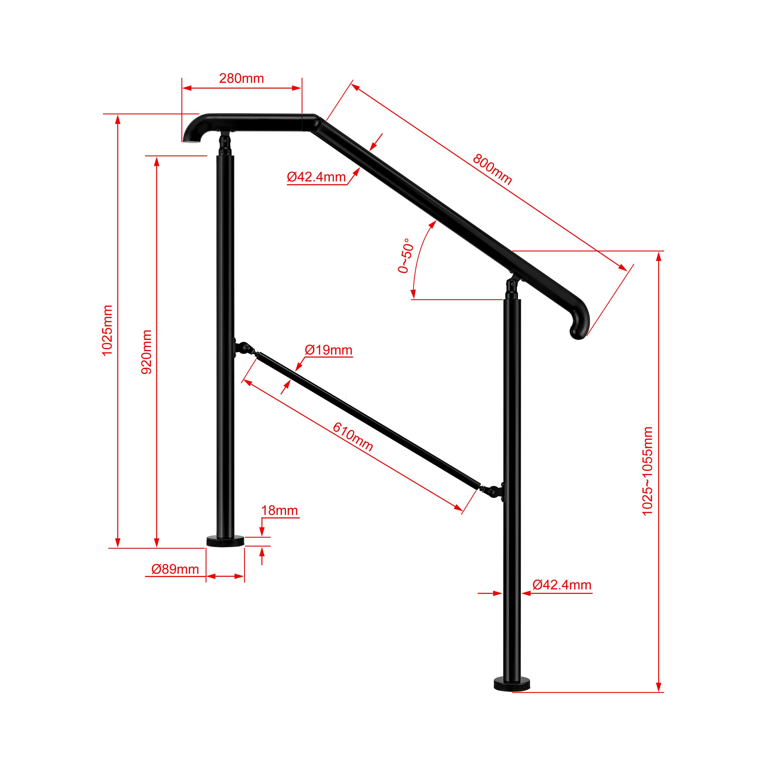 duschspa Handlauf 2–5 Stufen Edelstahl Geländer Eingangsgeländer für innen / außen, 108 cm Gesamtlänge, Eingangsgeländer, silber/schwarz, 108/136/162 cm – Bild 2 von 5