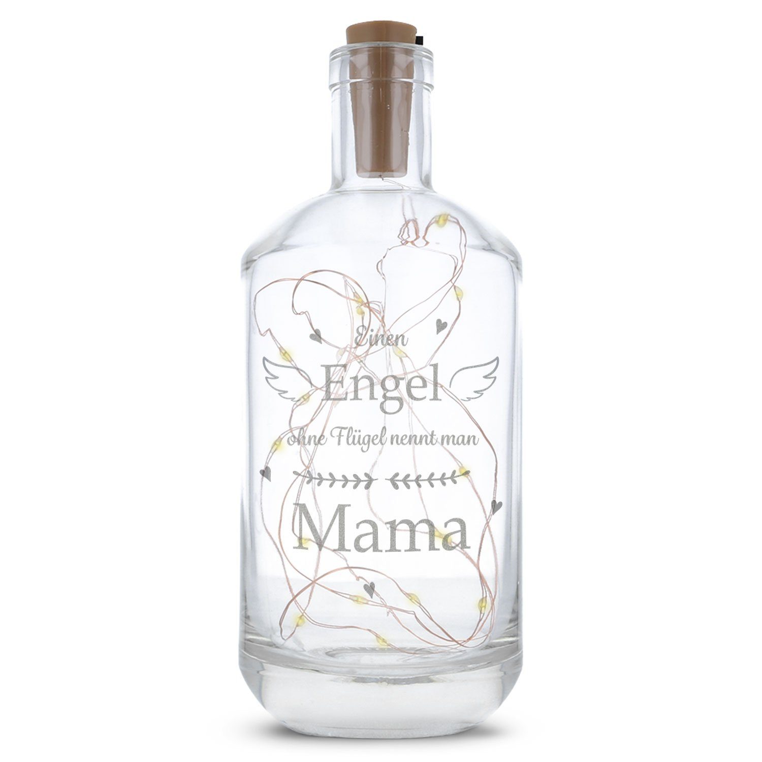 GRAVURZEILE Lichterkette Flasche mit Gravur - Engel ohne Flügel nennt man Mama, Glasflasche mit Lichterkette für Mama zum Muttertag