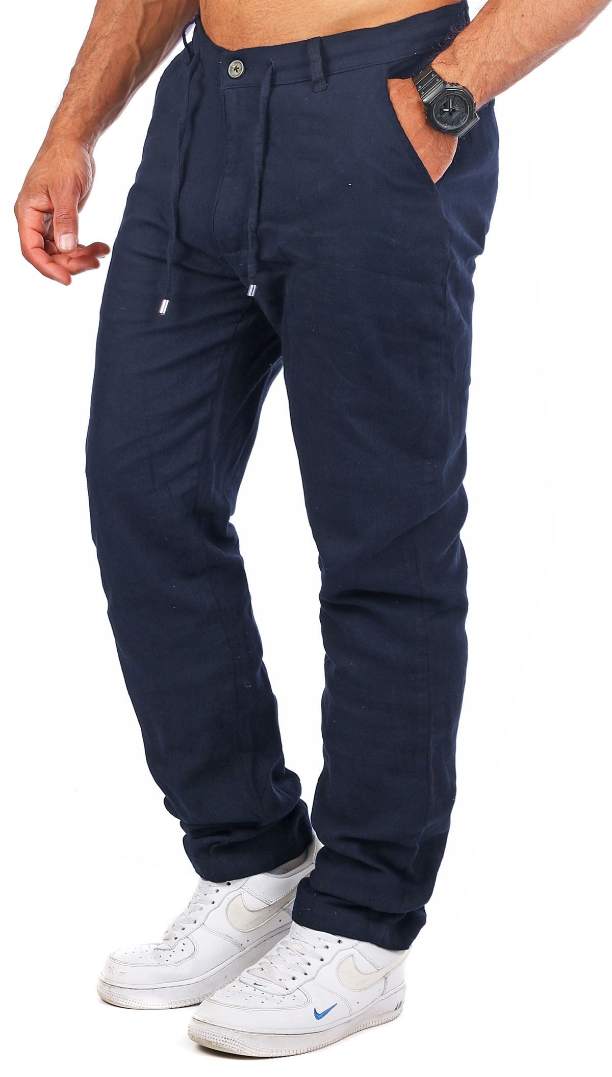 Chinos Herren Leinen Baumwoll Mix Hose lang angenehm regular fit 2220-RF