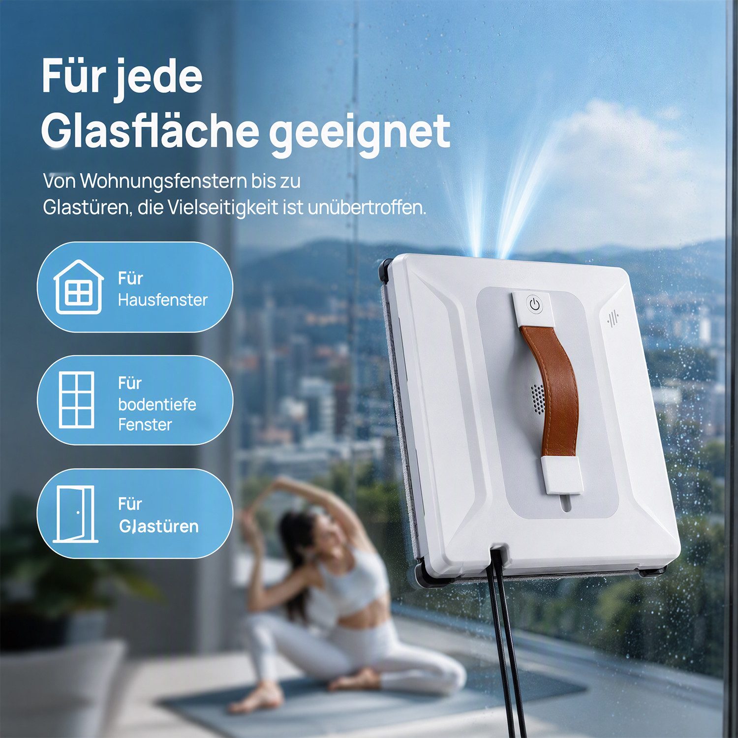 AKKEE Fensterputzroboter Automatischer Fensterputzroboter Intelligentes Bewässerungssystem, 6000PA Fenstersauger mit Water Tank 100ml