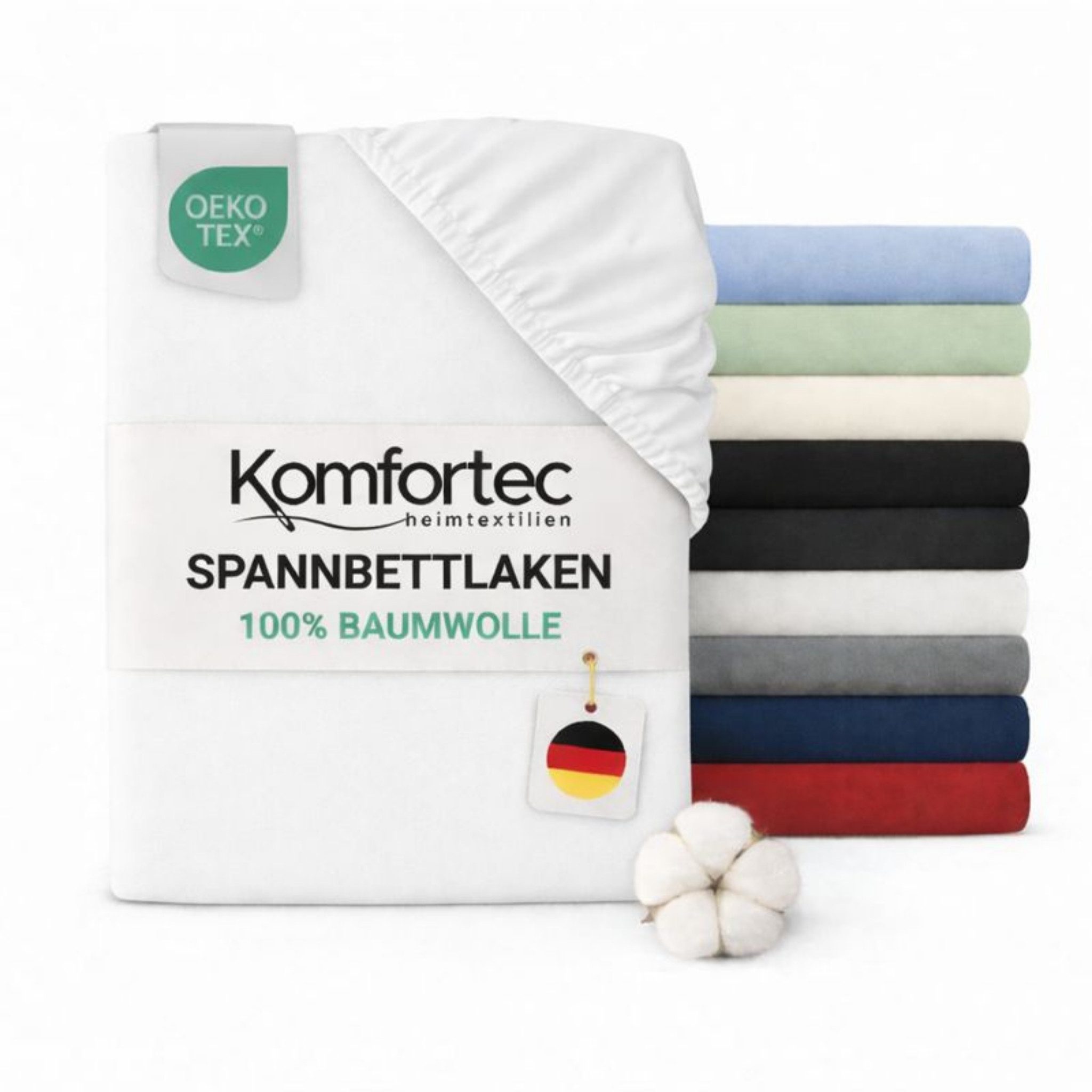 Komfortec Spannbettlaken Jersey Spannbettuch, 90x200, 140x200, 160x200, 180x200 oder 200x200 cm, 100% Baumwolle (135 g/m), Gummizug: Rundum, (1 Stück), OEKO-TEX® Standard 100 Zertifisiert, für Matratzen bis 25 cm Höhe