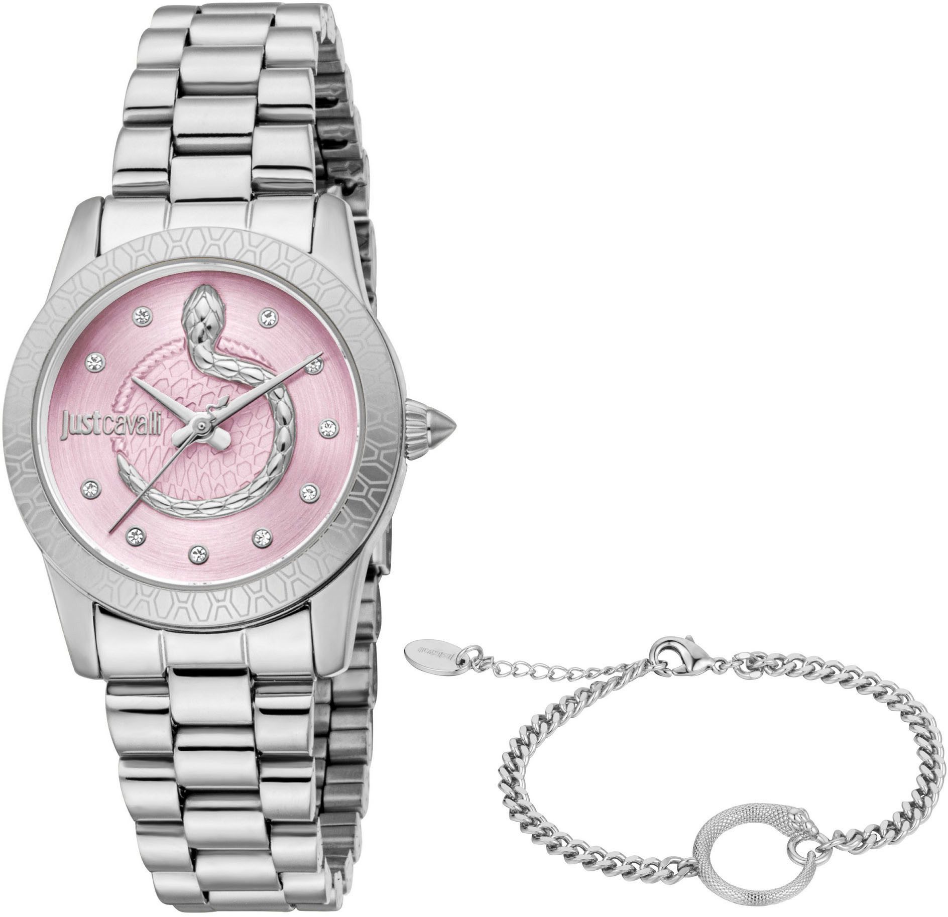 Just Cavalli Time Quarzuhr Snake JC1L359M0045, (Set, 2-tlg., mit passendem Schmuckarmband), Armbanduhr, Damenuhr, Edelstahlarmband, Ideal auch als Geschenk