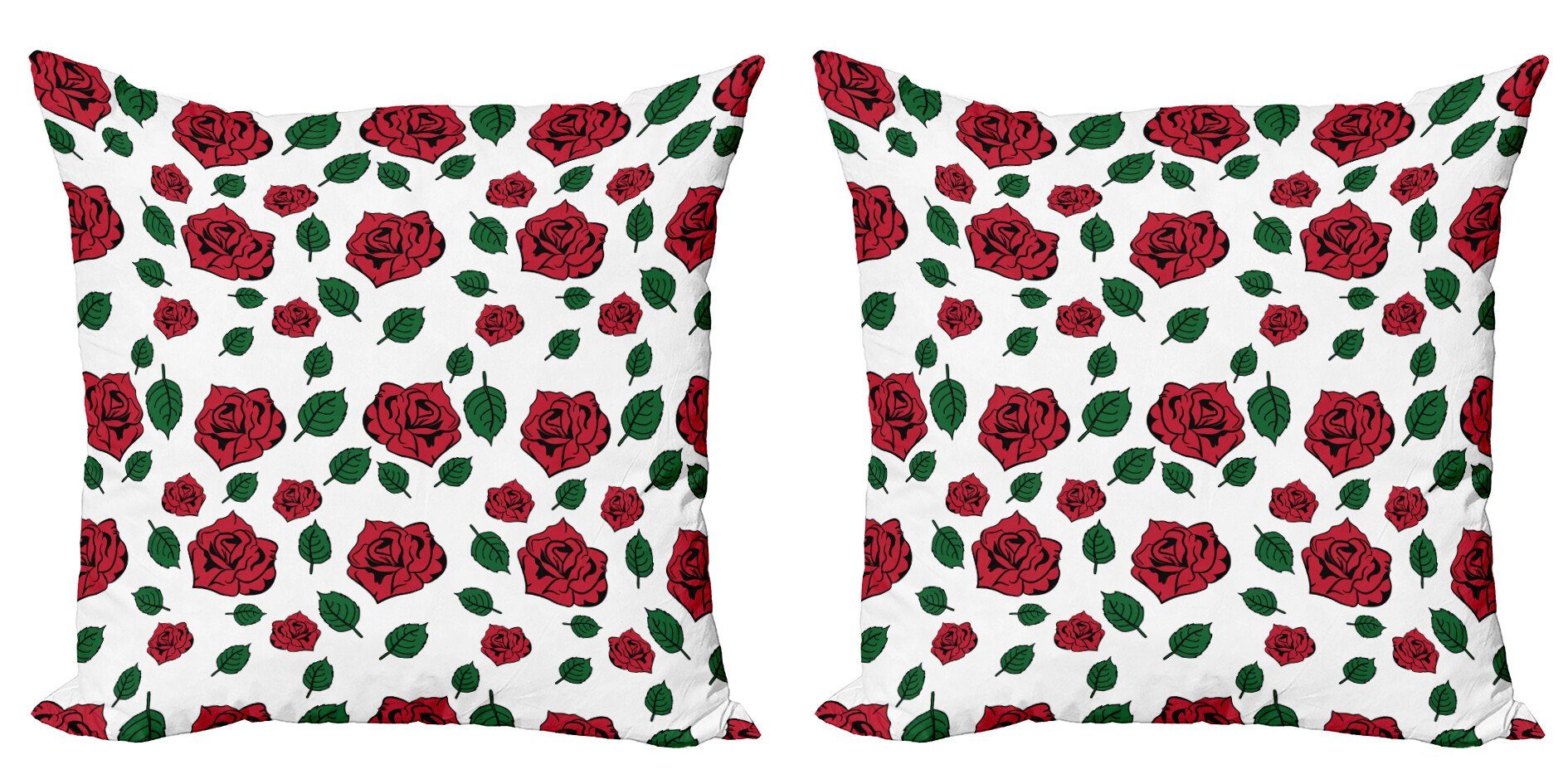 Kissenbezüge Modern Accent Doppelseitiger Digitaldruck, Abakuhaus (2 Stück), Rosen Romantik Floral Doodle