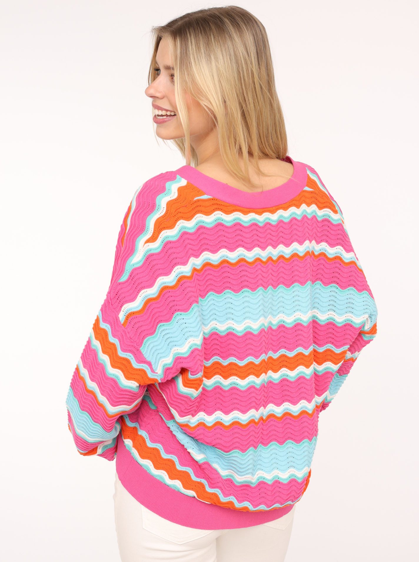 Zwillingsherz Strickjacke Wellen-Muster, Langarm, V-Ausschnitt, Baumwolle, günstig online kaufen