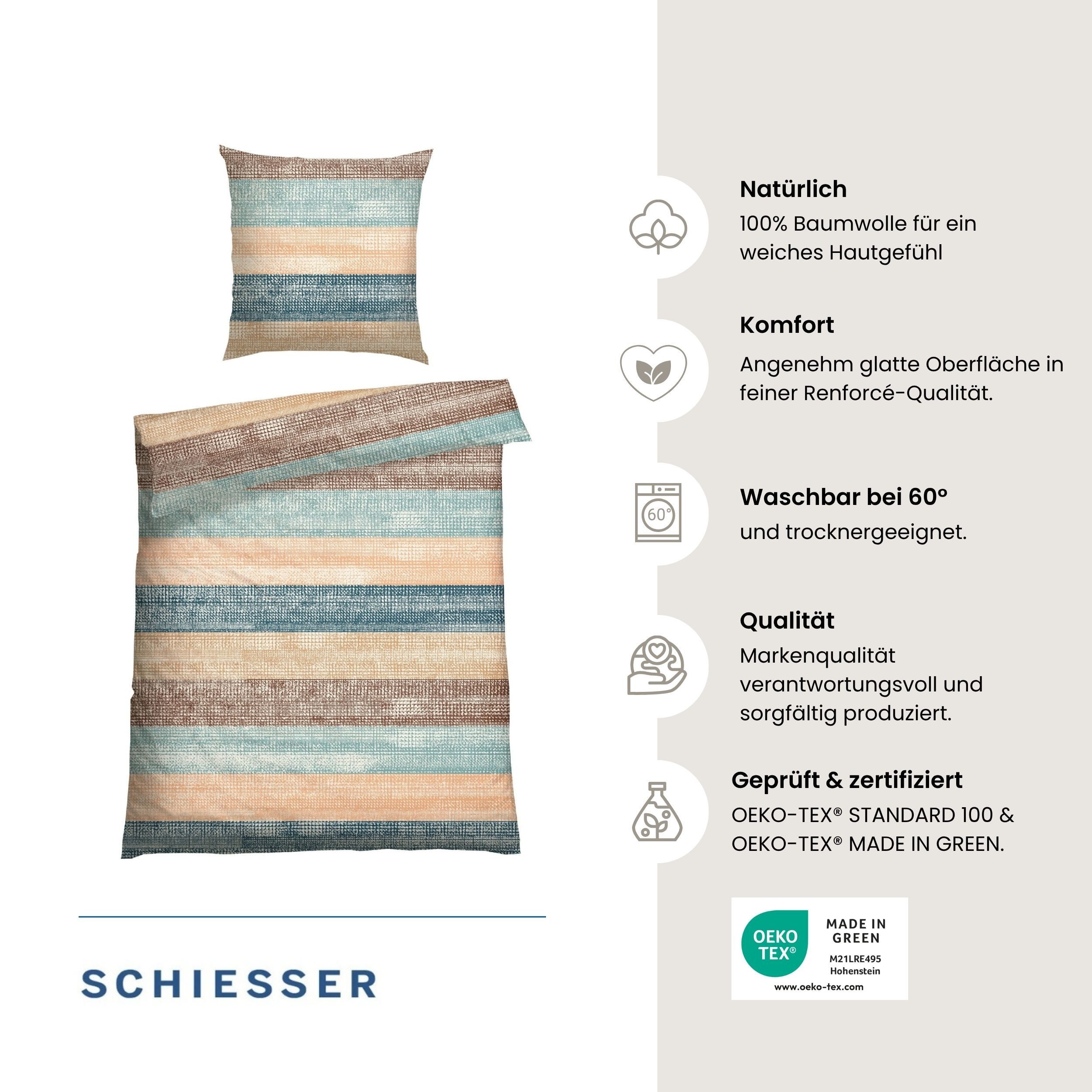 Schiesser Bettwäsche Emilia aus weicher Baumwolle und texturierten Streifen, Renforcé, 2 teilig, OEKO-TEX® MADE IN GREEN – Bild 2 von 5